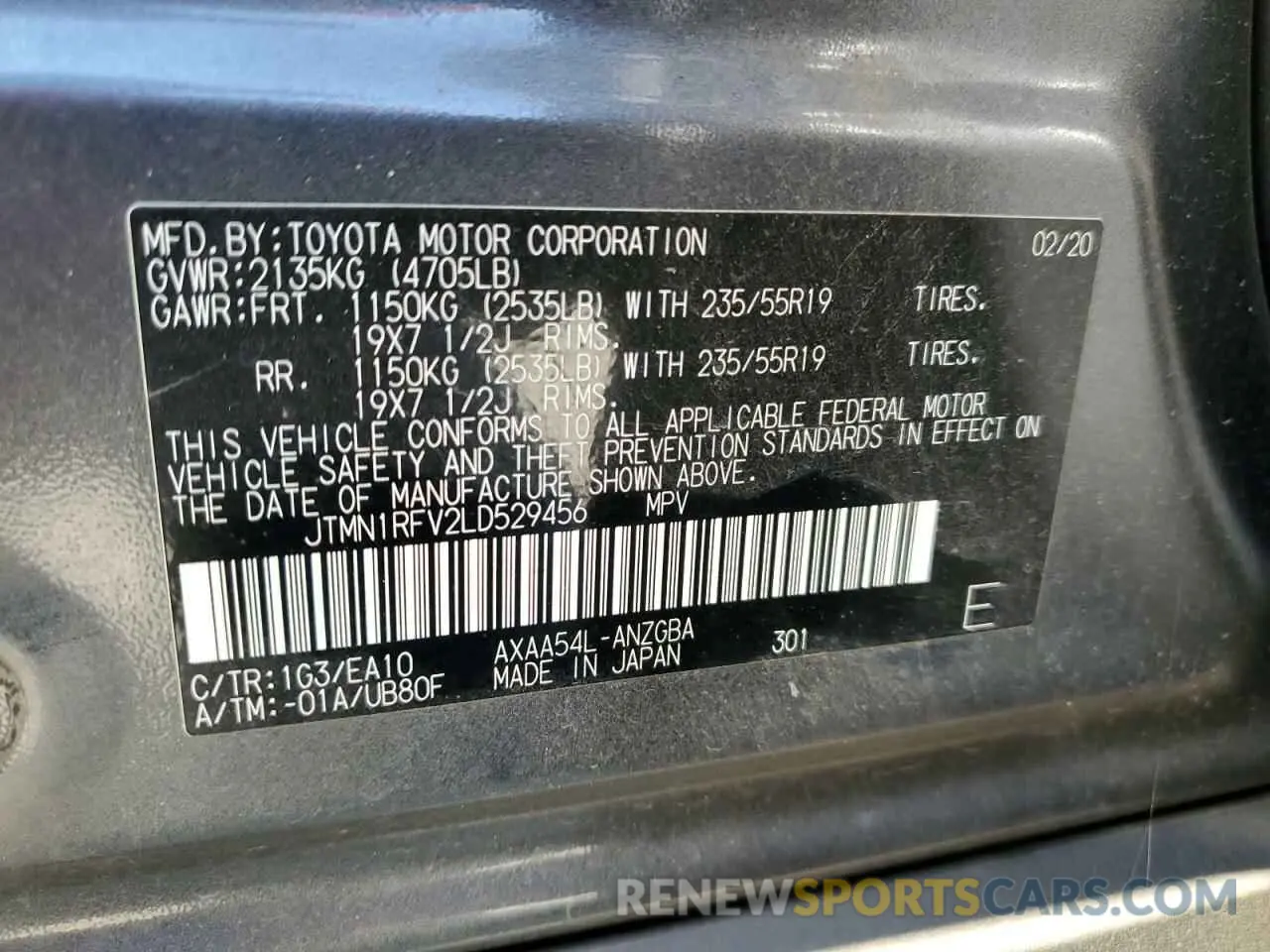 13 Photograph of a damaged car JTMN1RFV2LD529456 TOYOTA RAV4 2020
