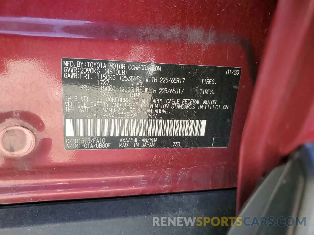 12 Photograph of a damaged car JTMP1RFV4LD056927 TOYOTA RAV4 2020
