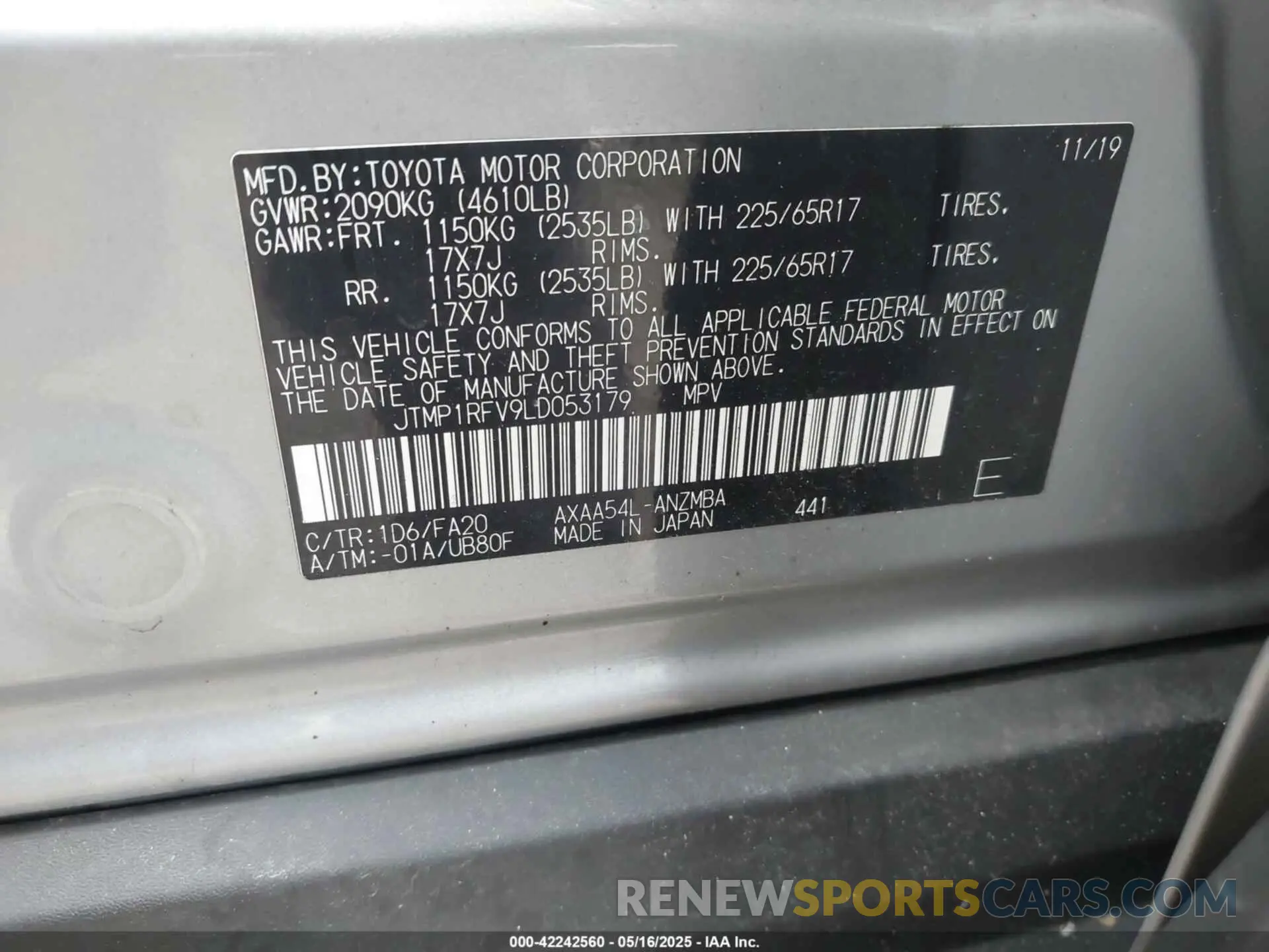 9 Photograph of a damaged car JTMP1RFV9LD053179 TOYOTA RAV4 2020