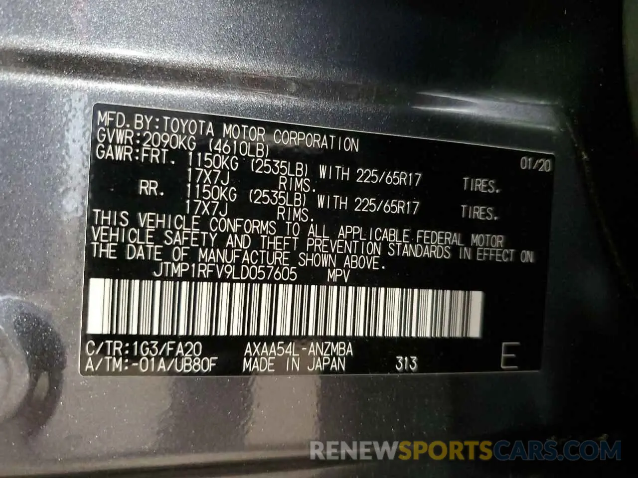 13 Photograph of a damaged car JTMP1RFV9LD057605 TOYOTA RAV4 2020