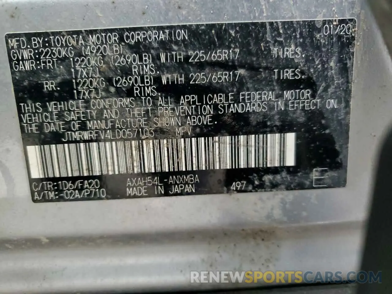 14 Photograph of a damaged car JTMRWRFV4LD057103 TOYOTA RAV4 2020