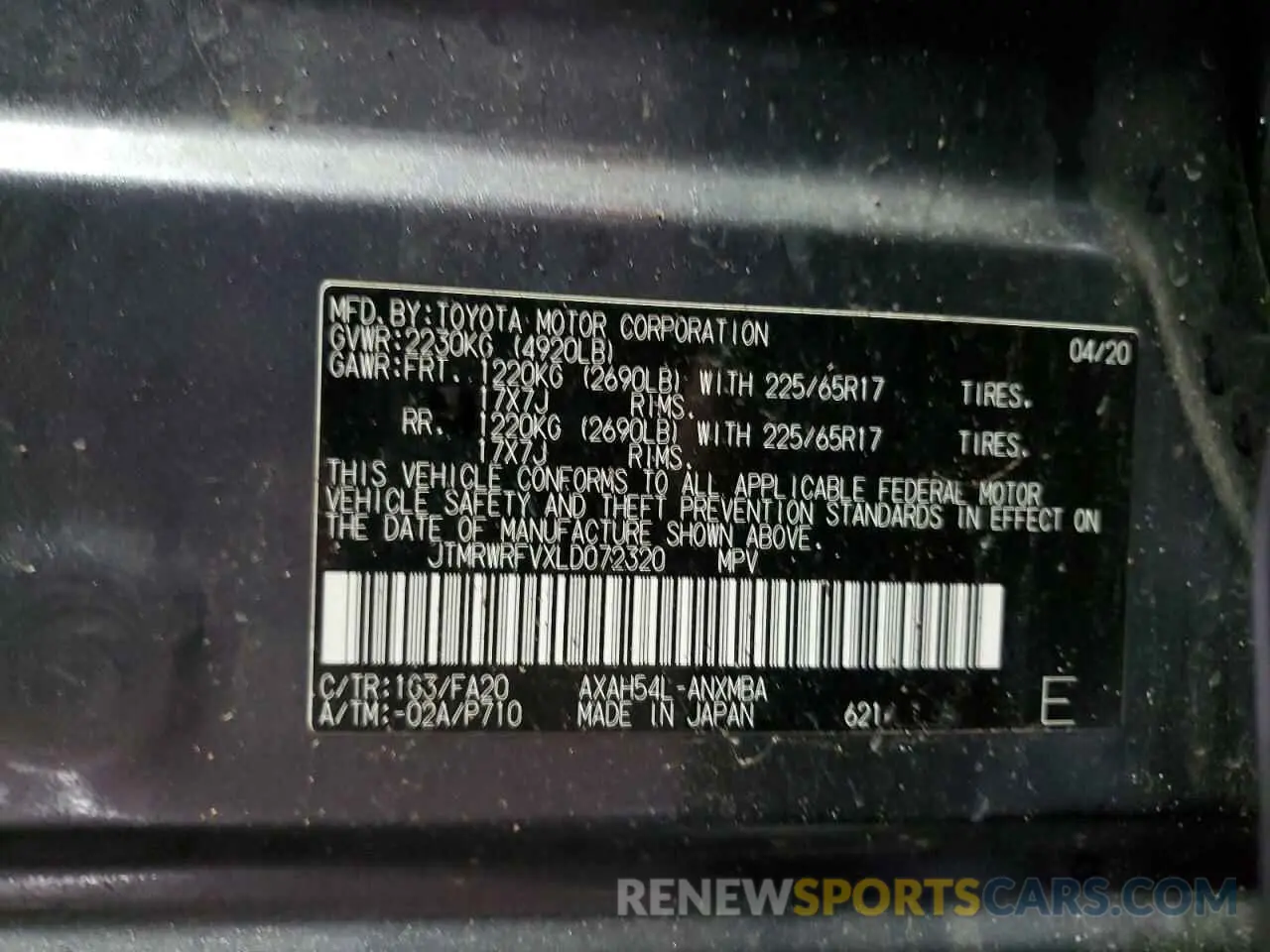 14 Photograph of a damaged car JTMRWRFVXLD072320 TOYOTA RAV4 2020