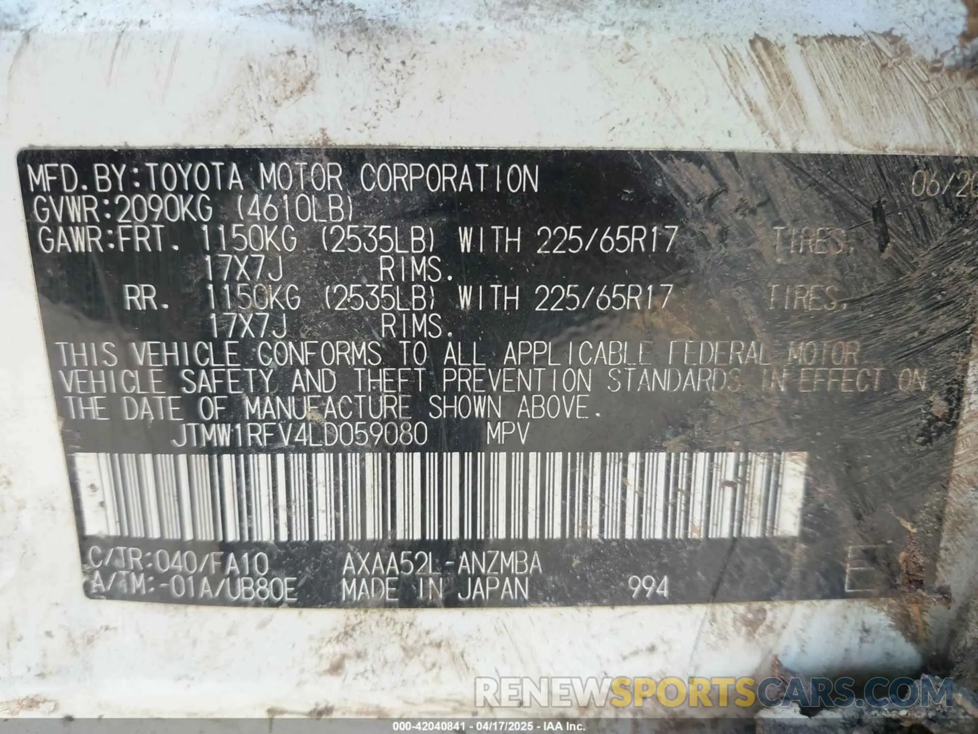 9 Photograph of a damaged car JTMW1RFV4LD059080 TOYOTA RAV4 2020