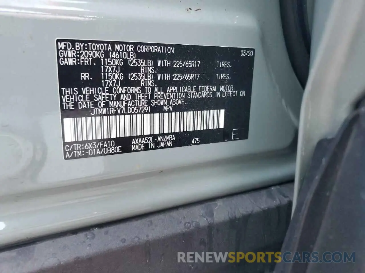 14 Photograph of a damaged car JTMW1RFV7LD057291 TOYOTA RAV4 2020