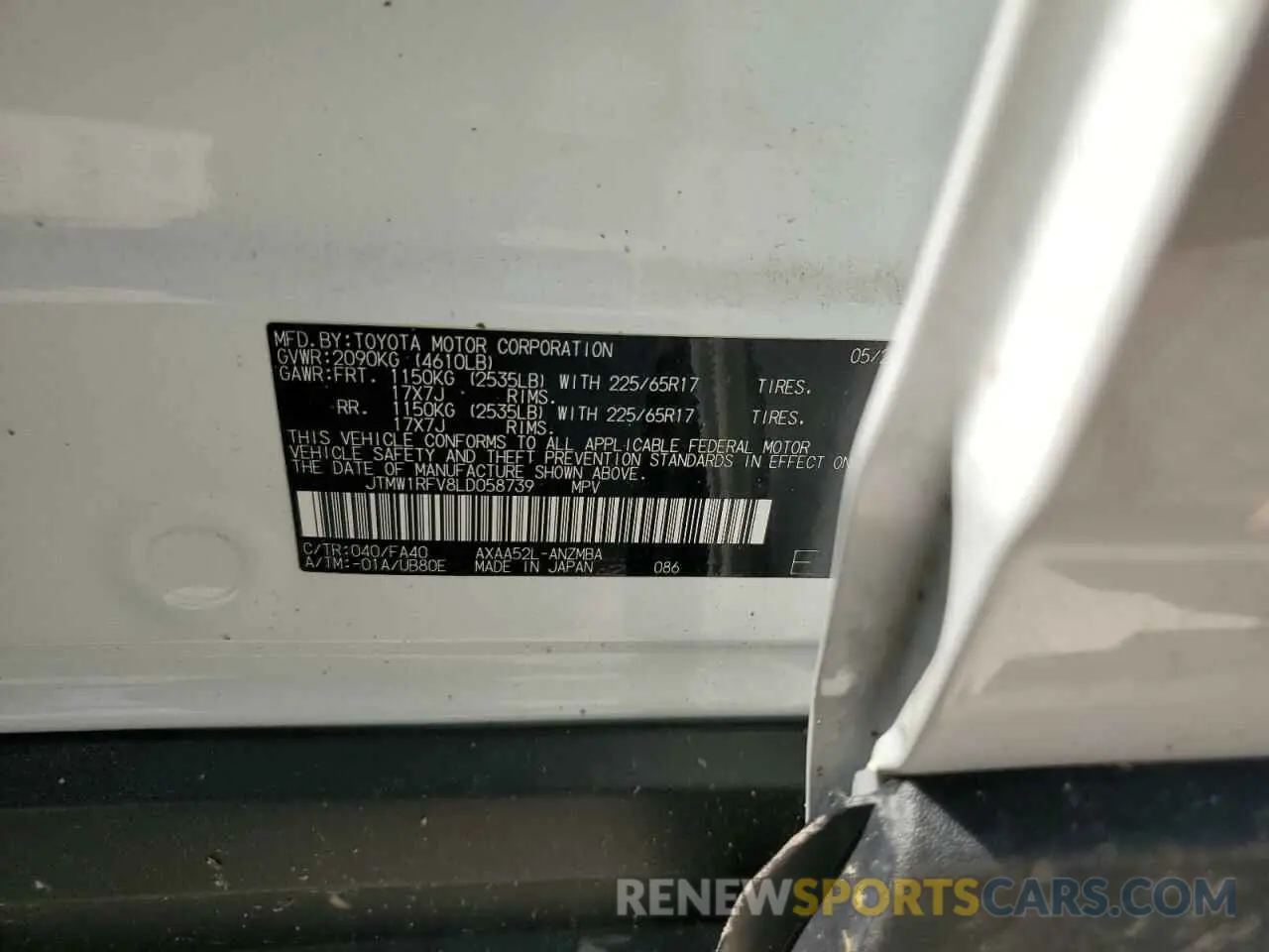 13 Photograph of a damaged car JTMW1RFV8LD058739 TOYOTA RAV4 2020