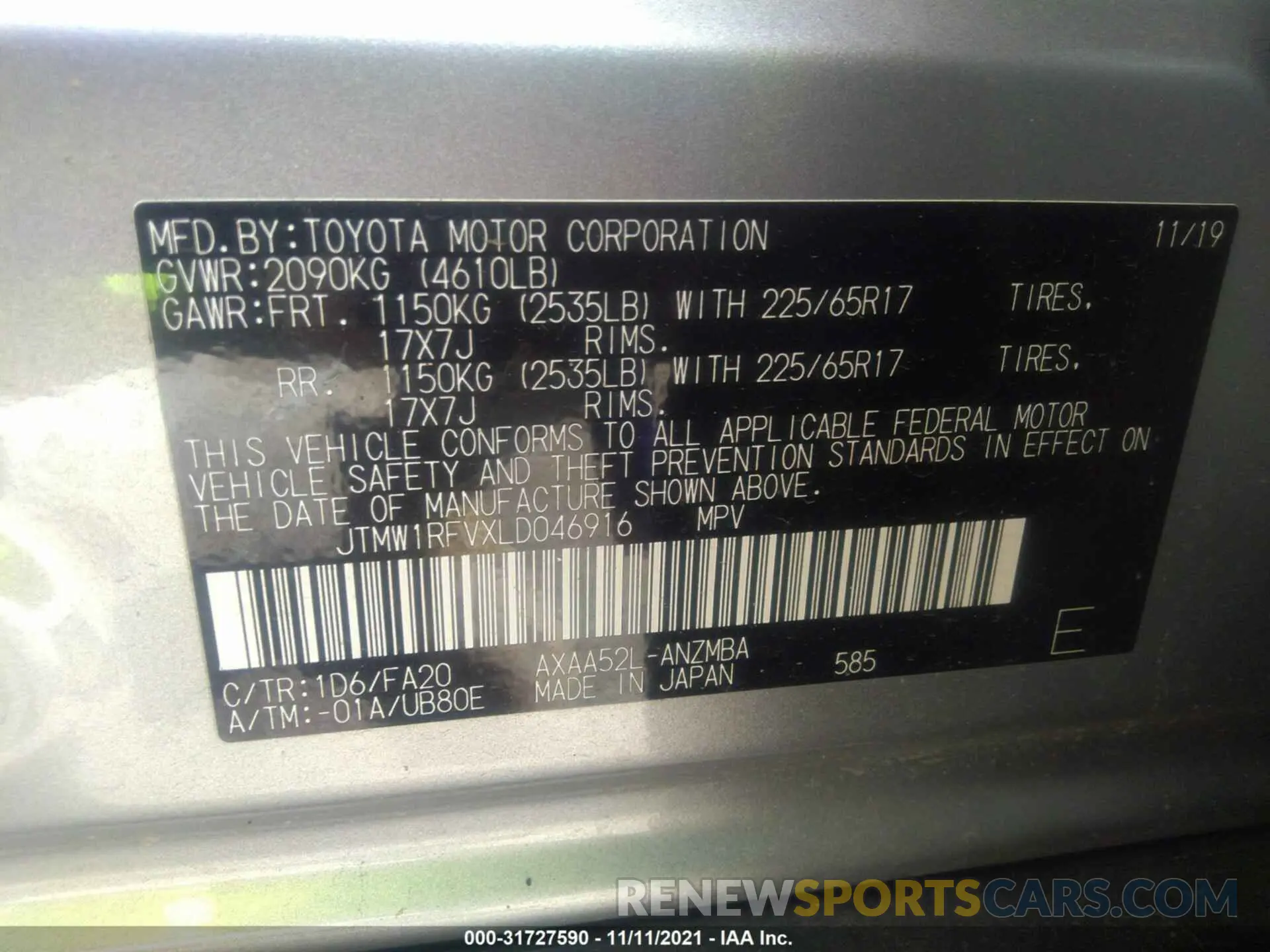 9 Photograph of a damaged car JTMW1RFVXLD046916 TOYOTA RAV4 2020