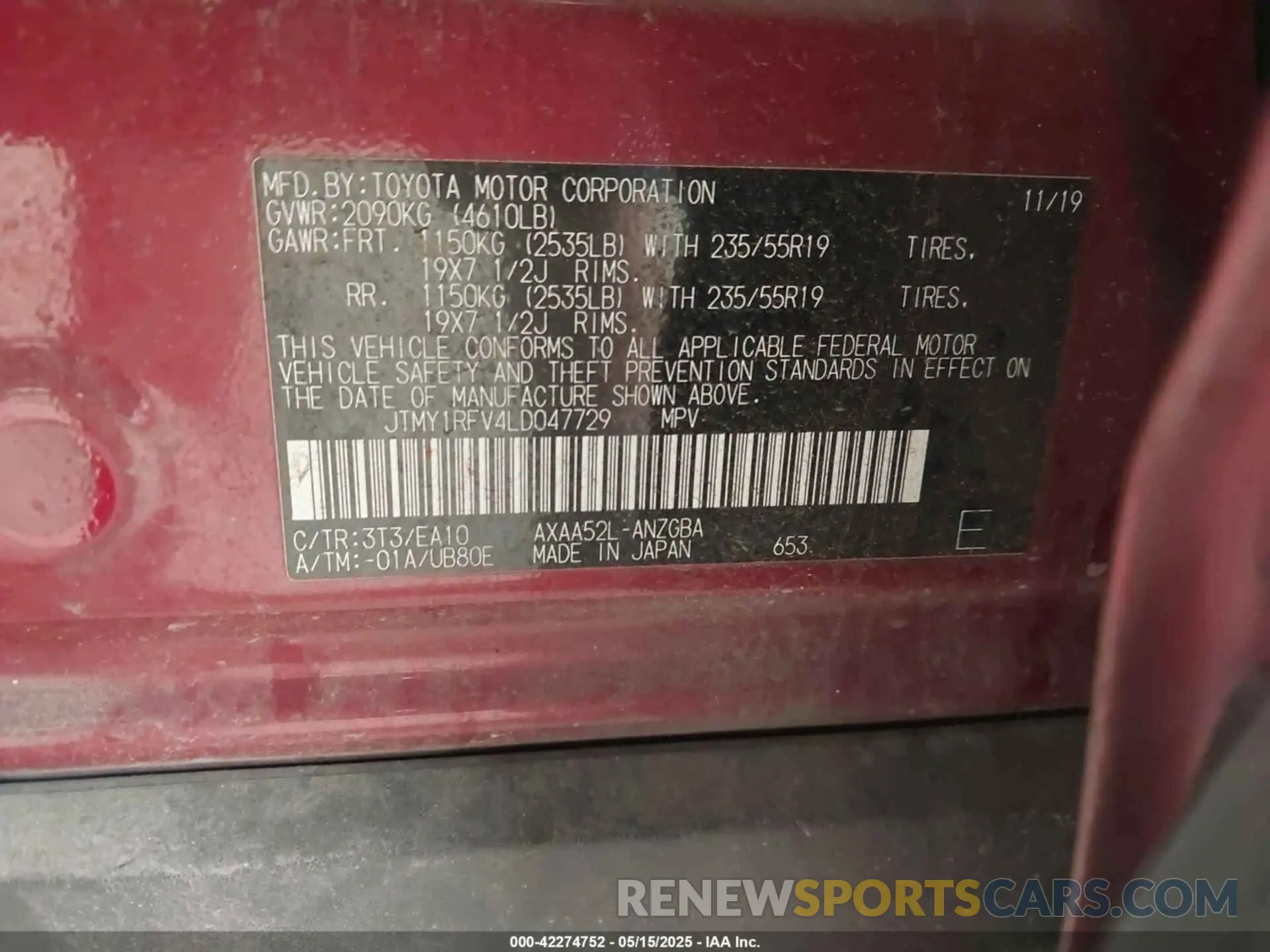 9 Photograph of a damaged car JTMY1RFV4LD047729 TOYOTA RAV4 2020