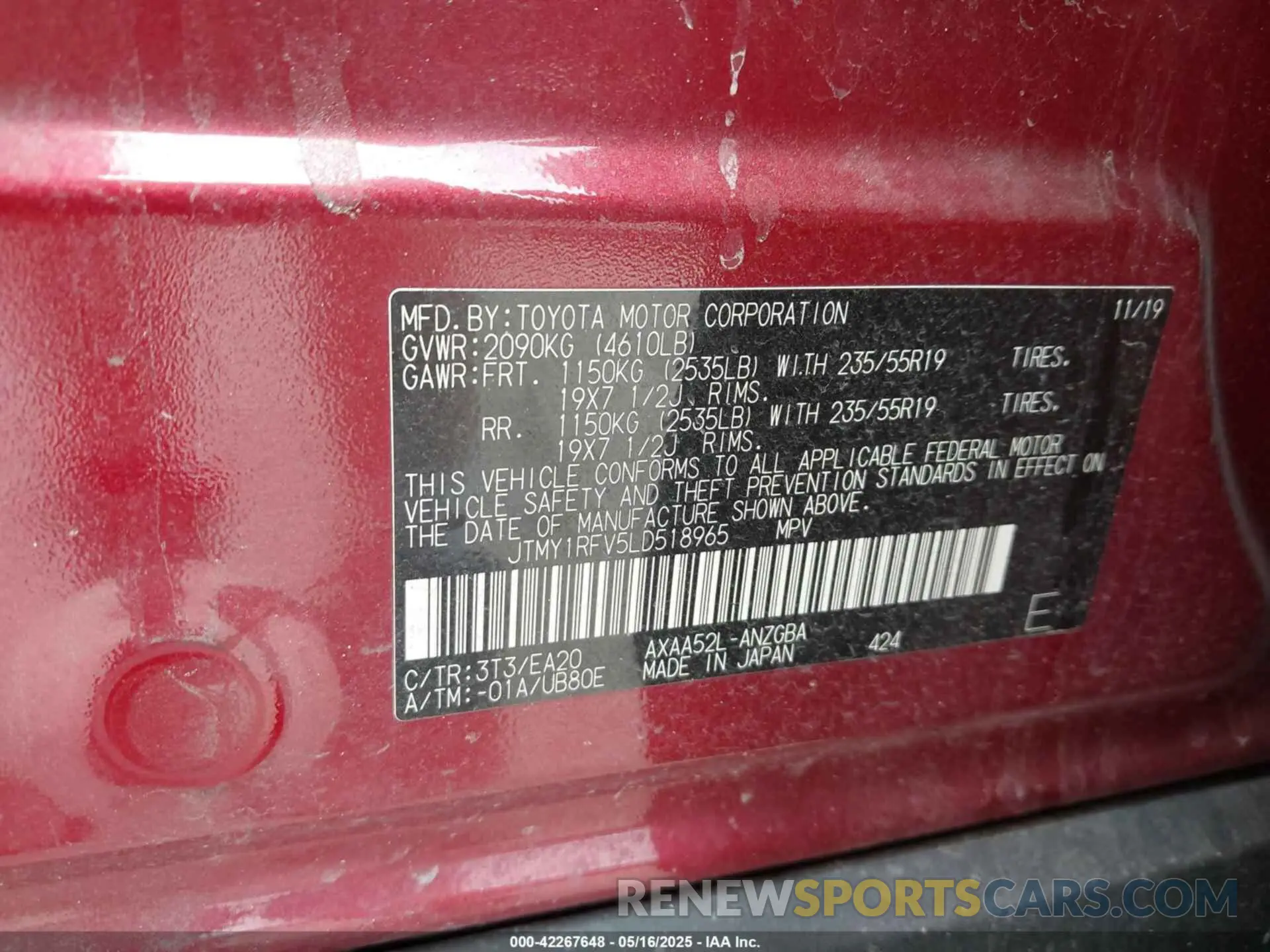 9 Photograph of a damaged car JTMY1RFV5LD518965 TOYOTA RAV4 2020