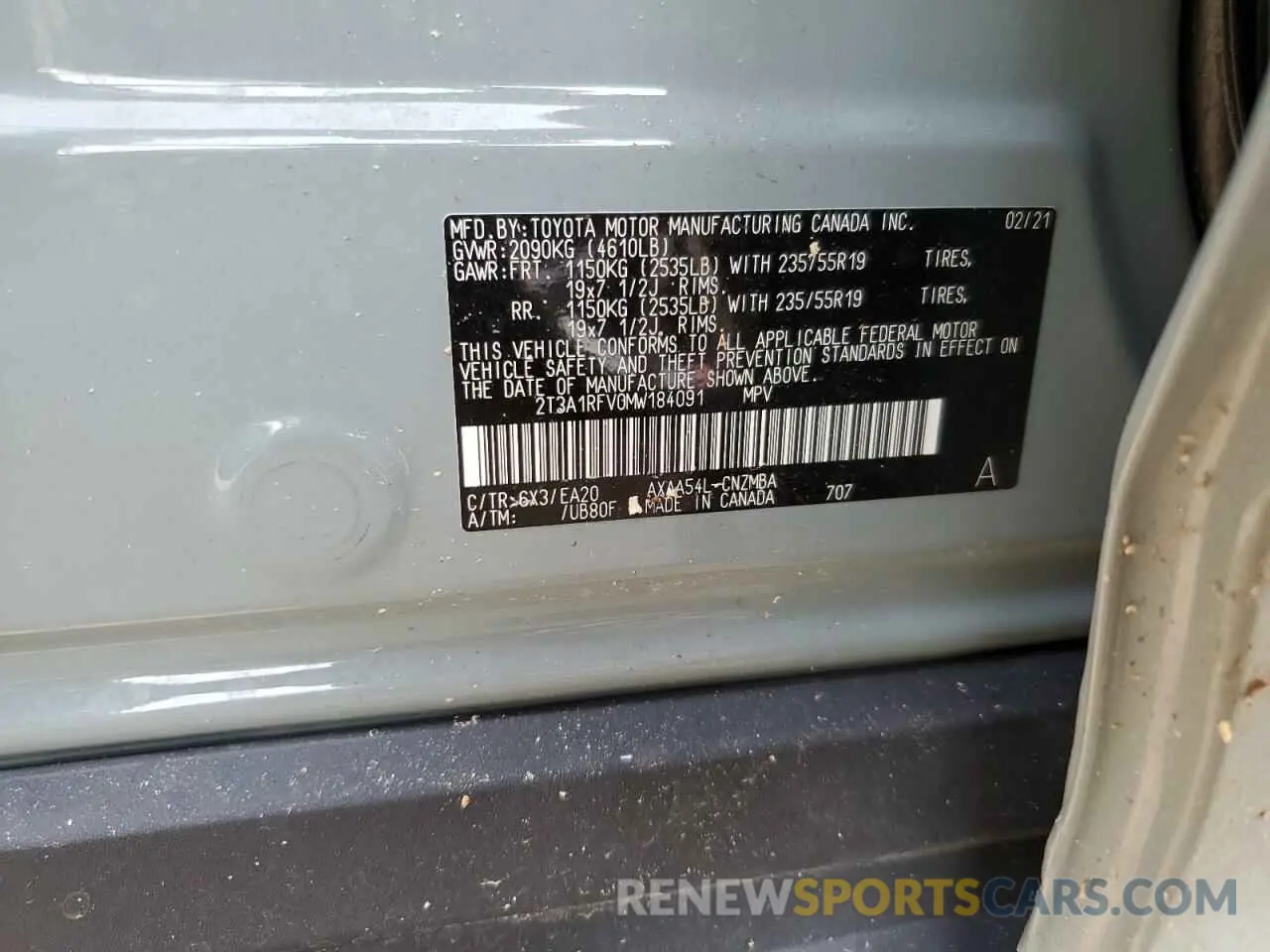 13 Photograph of a damaged car 2T3A1RFV0MW184091 TOYOTA RAV4 2021