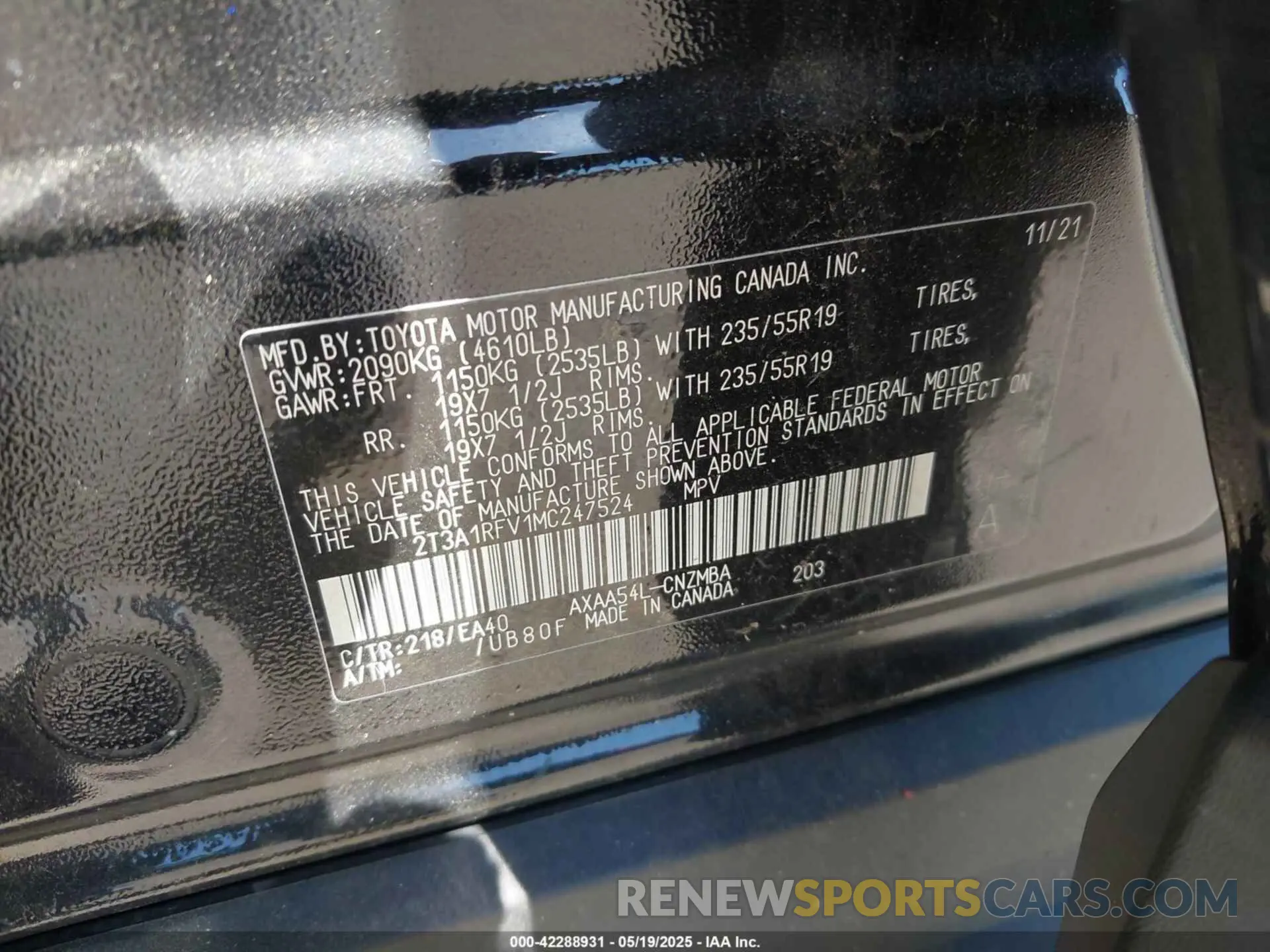 9 Photograph of a damaged car 2T3A1RFV1MC247524 TOYOTA RAV4 2021