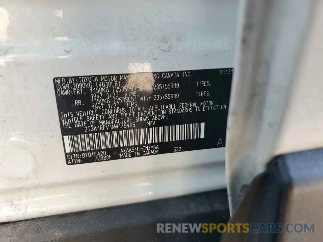 13 Photograph of a damaged car 2T3A1RFV1MW179465 TOYOTA RAV4 2021