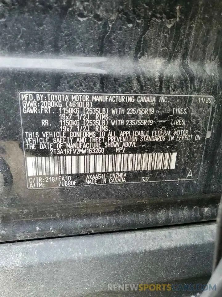 13 Photograph of a damaged car 2T3A1RFV2MW163260 TOYOTA RAV4 2021