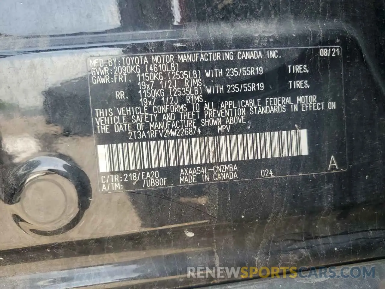 13 Photograph of a damaged car 2T3A1RFV2MW226874 TOYOTA RAV4 2021