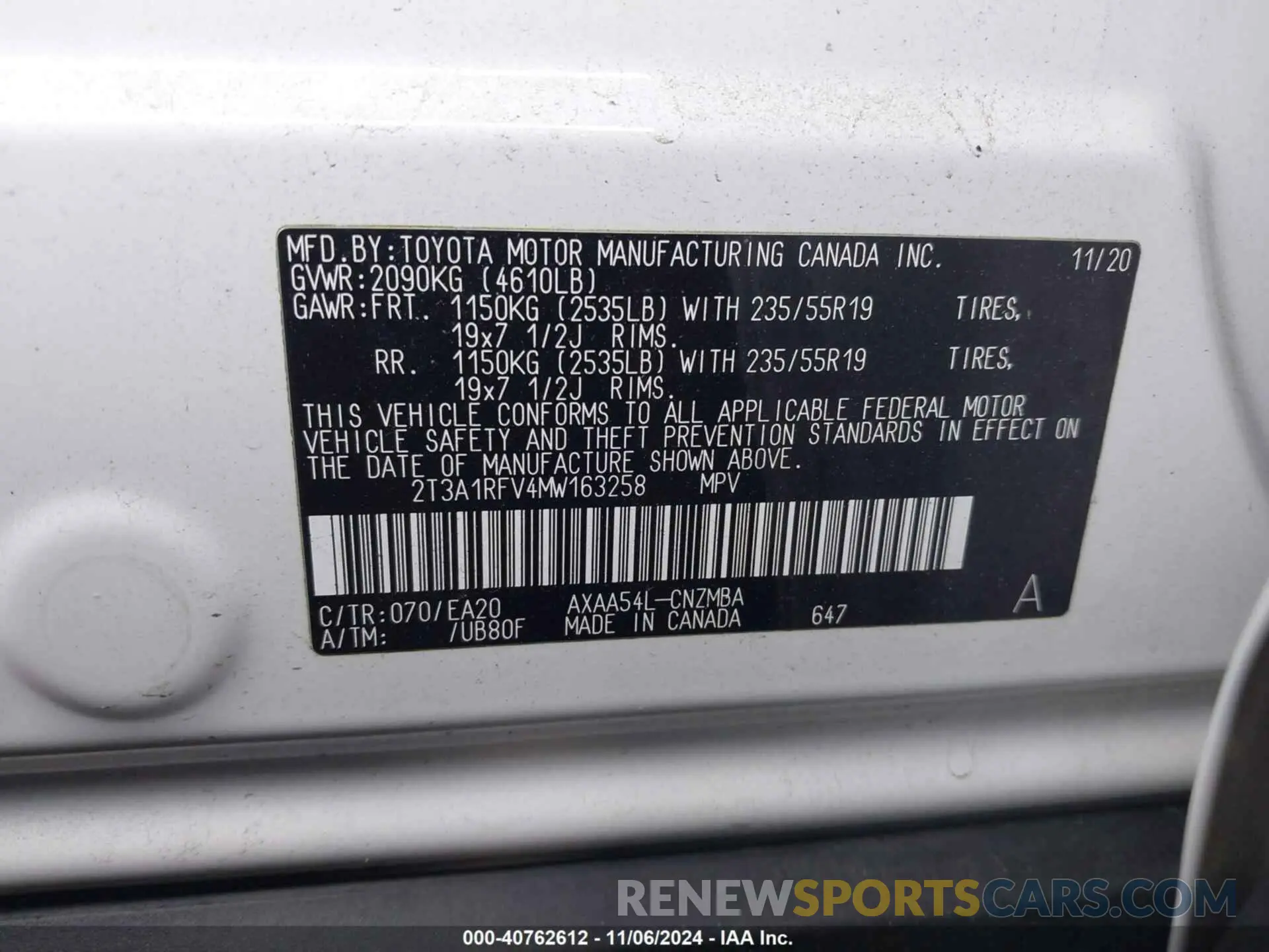 9 Photograph of a damaged car 2T3A1RFV4MW163258 TOYOTA RAV4 2021