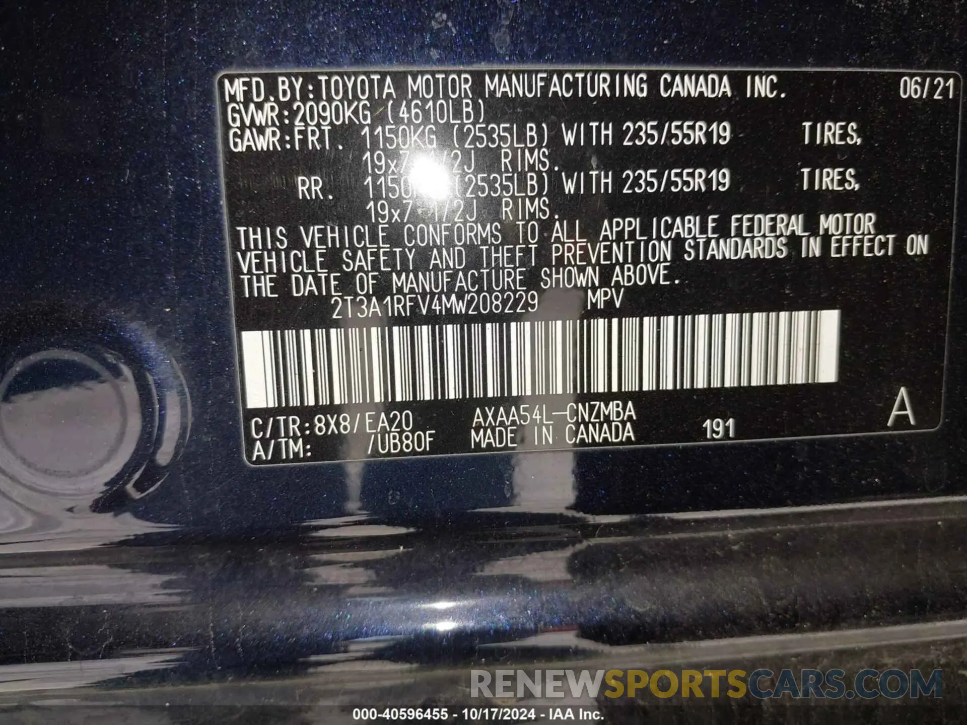 9 Photograph of a damaged car 2T3A1RFV4MW208229 TOYOTA RAV4 2021