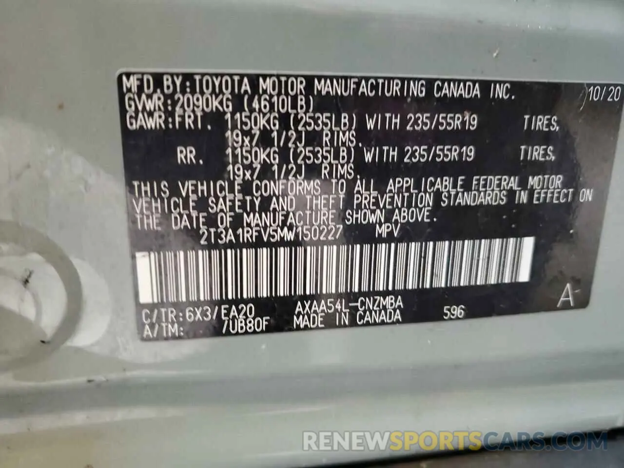 12 Photograph of a damaged car 2T3A1RFV5MW150227 TOYOTA RAV4 2021