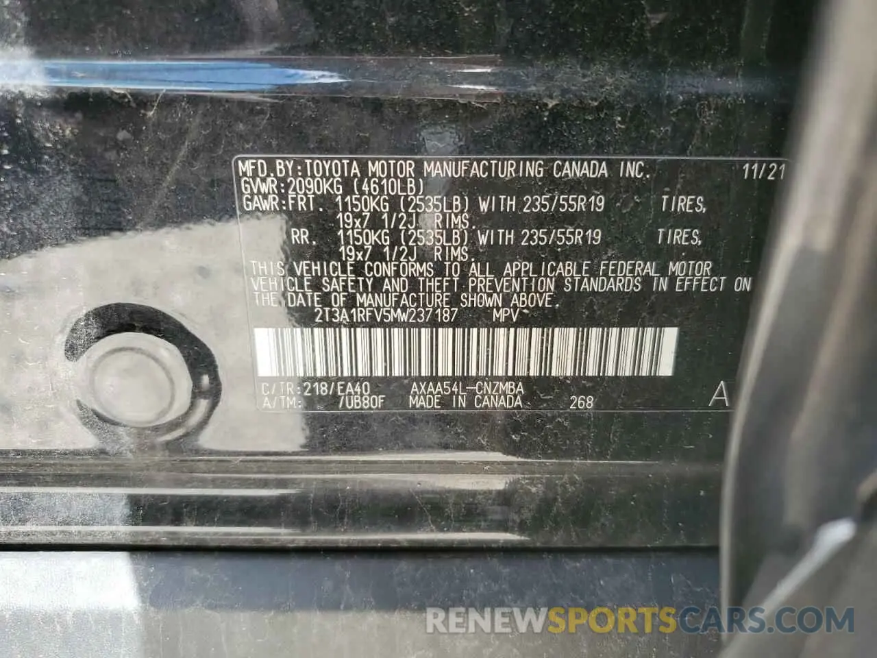 14 Photograph of a damaged car 2T3A1RFV5MW237187 TOYOTA RAV4 2021
