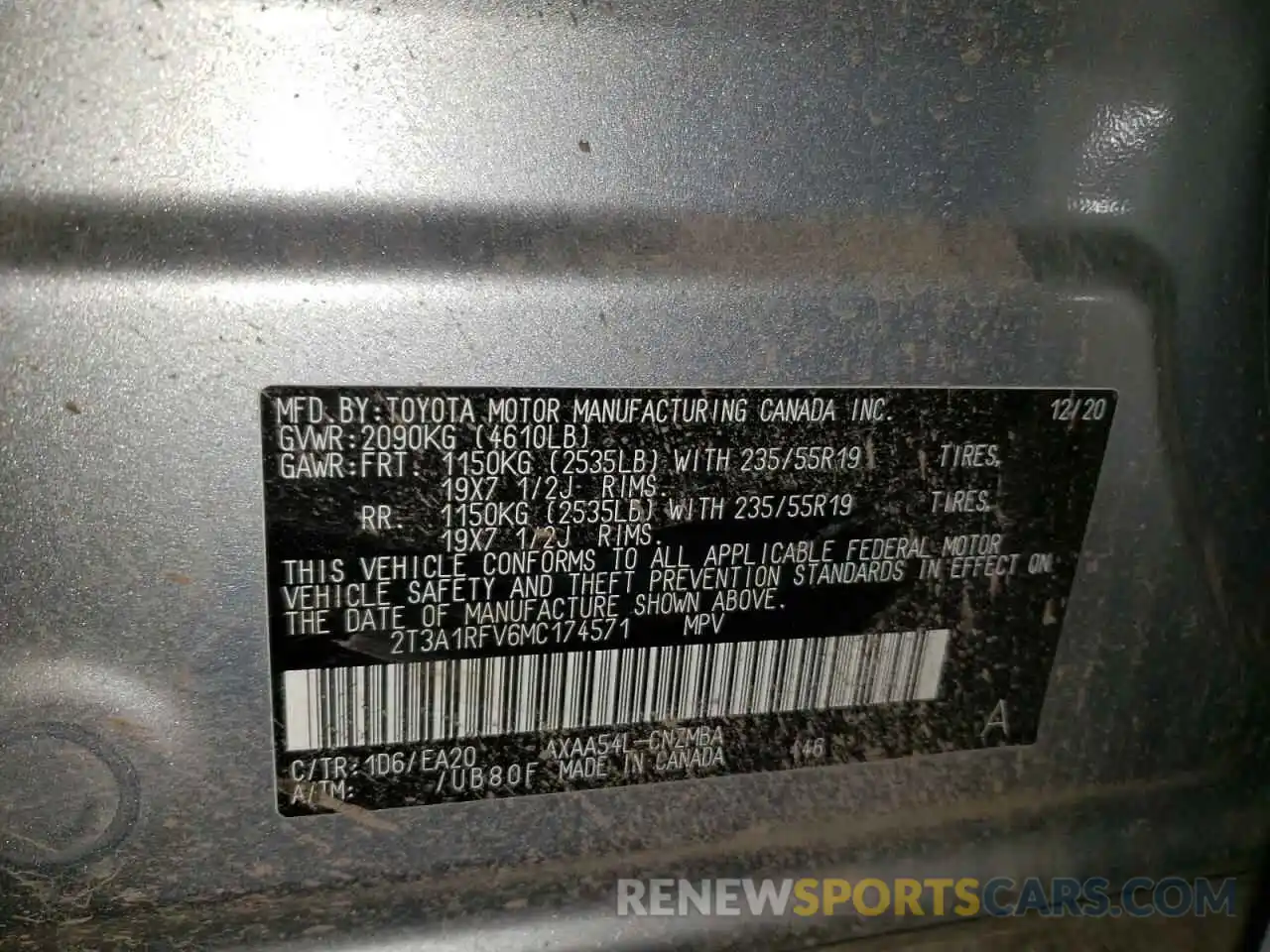 10 Photograph of a damaged car 2T3A1RFV6MC174571 TOYOTA RAV4 2021