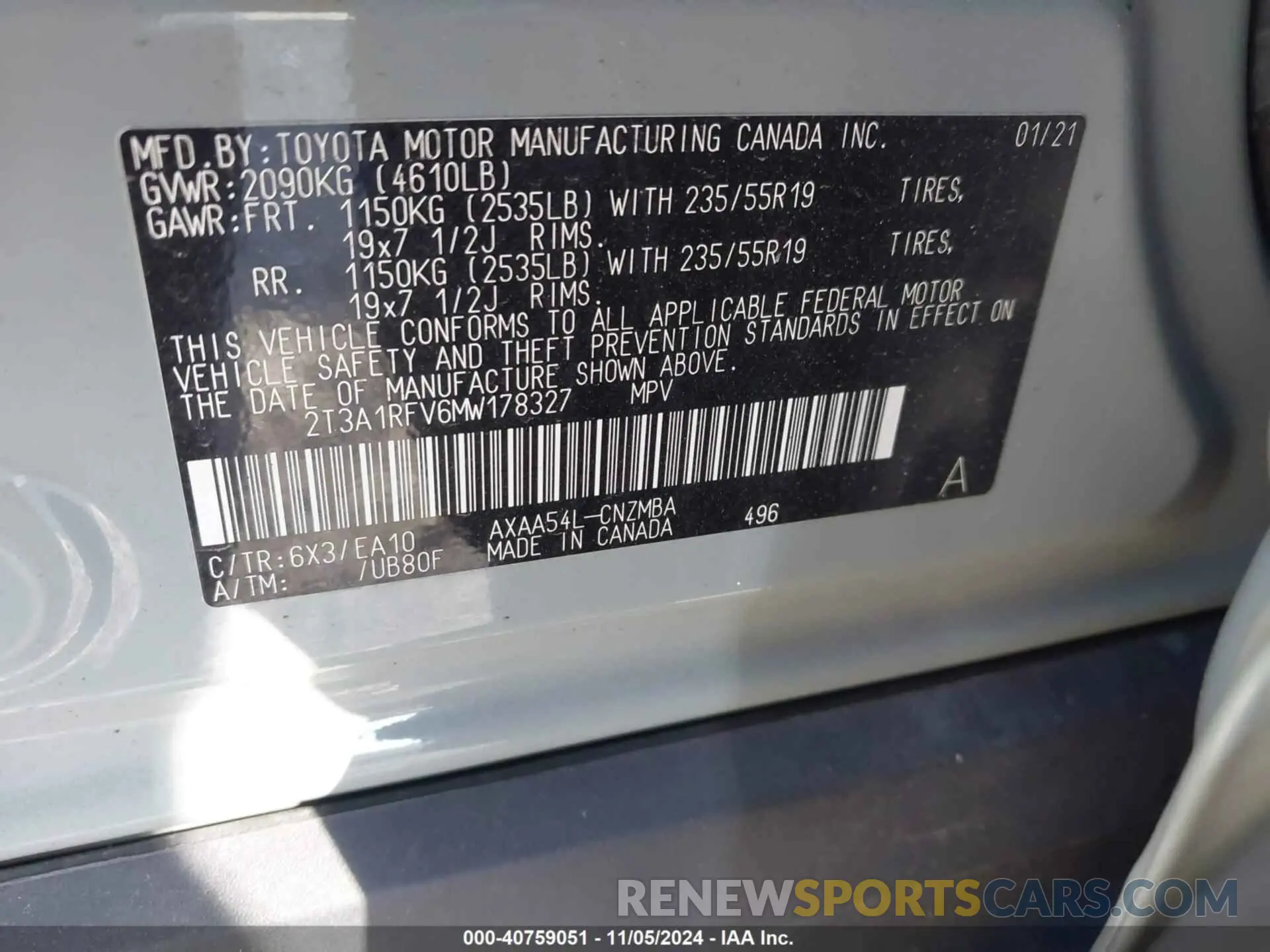 9 Photograph of a damaged car 2T3A1RFV6MW178327 TOYOTA RAV4 2021