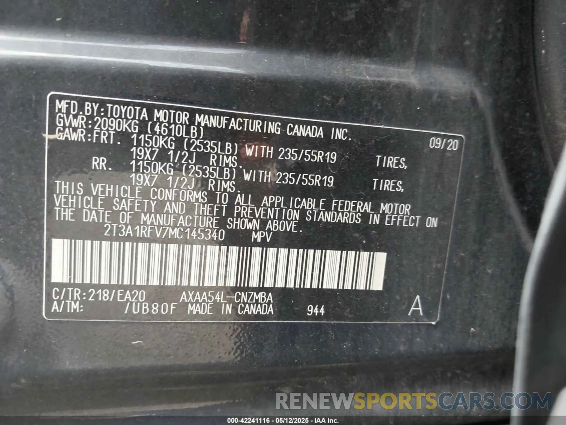 9 Photograph of a damaged car 2T3A1RFV7MC145340 TOYOTA RAV4 2021