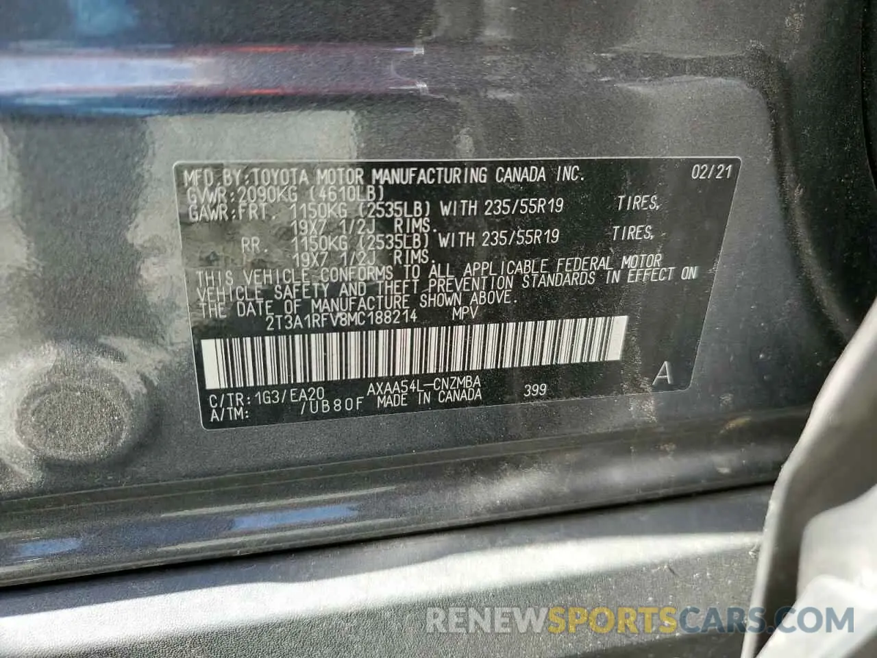 13 Photograph of a damaged car 2T3A1RFV8MC188214 TOYOTA RAV4 2021