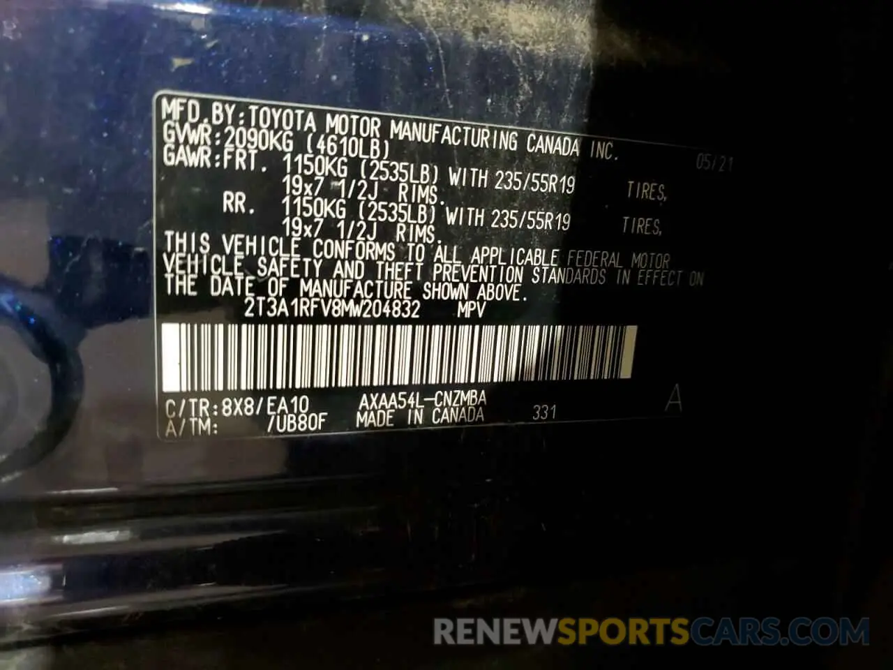 14 Photograph of a damaged car 2T3A1RFV8MW204832 TOYOTA RAV4 2021