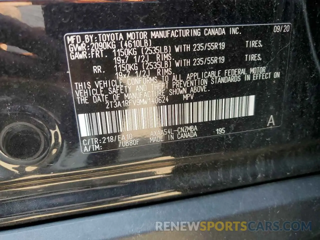 13 Photograph of a damaged car 2T3A1RFV9MW140624 TOYOTA RAV4 2021