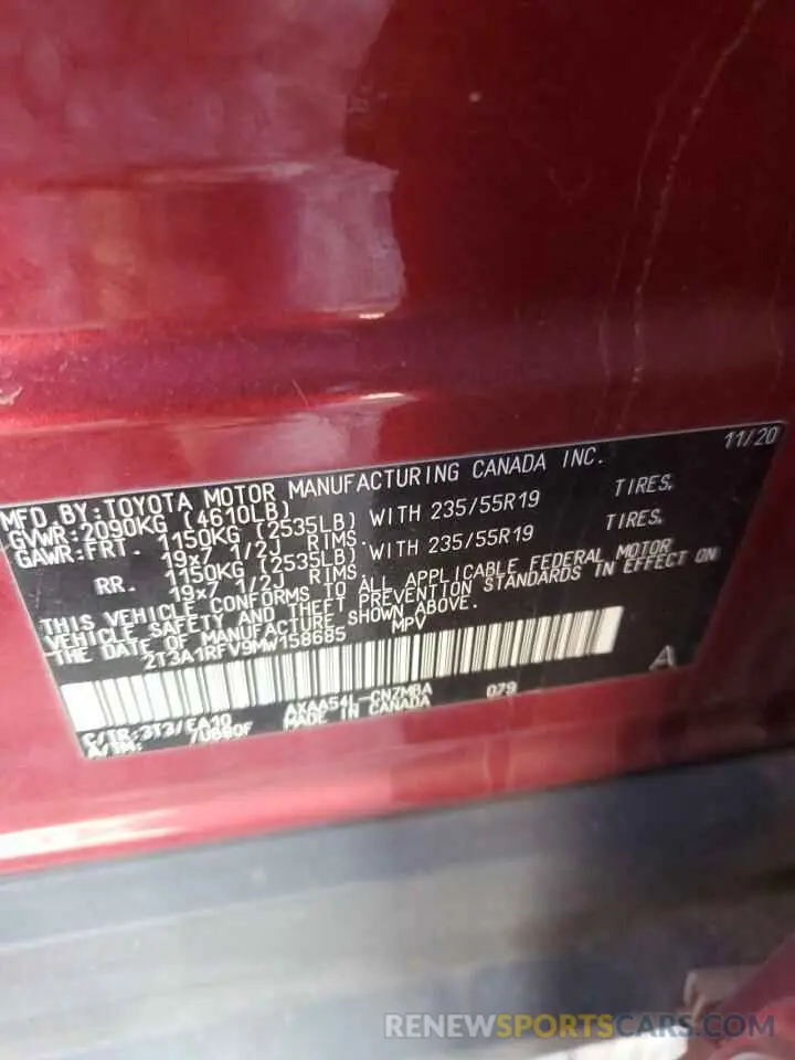 12 Photograph of a damaged car 2T3A1RFV9MW158685 TOYOTA RAV4 2021