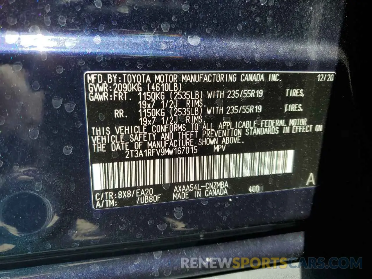 13 Photograph of a damaged car 2T3A1RFV9MW167015 TOYOTA RAV4 2021