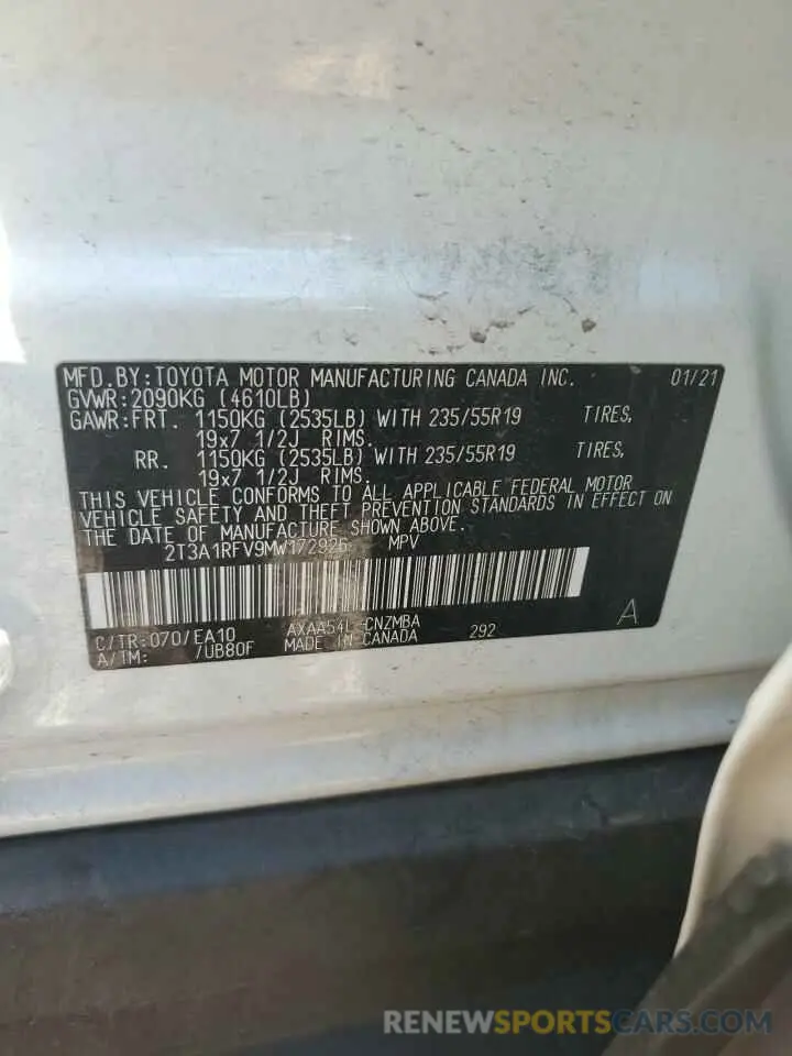13 Photograph of a damaged car 2T3A1RFV9MW172926 TOYOTA RAV4 2021