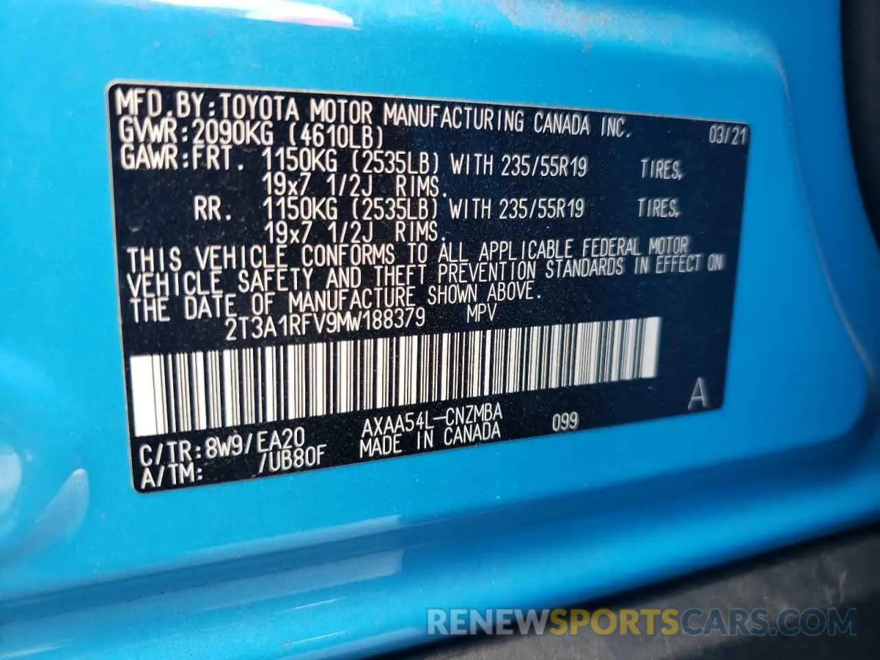 12 Photograph of a damaged car 2T3A1RFV9MW188379 TOYOTA RAV4 2021