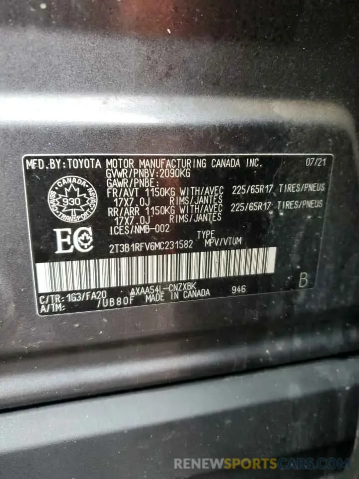 14 Photograph of a damaged car 2T3B1RFV6MC231582 TOYOTA RAV4 2021