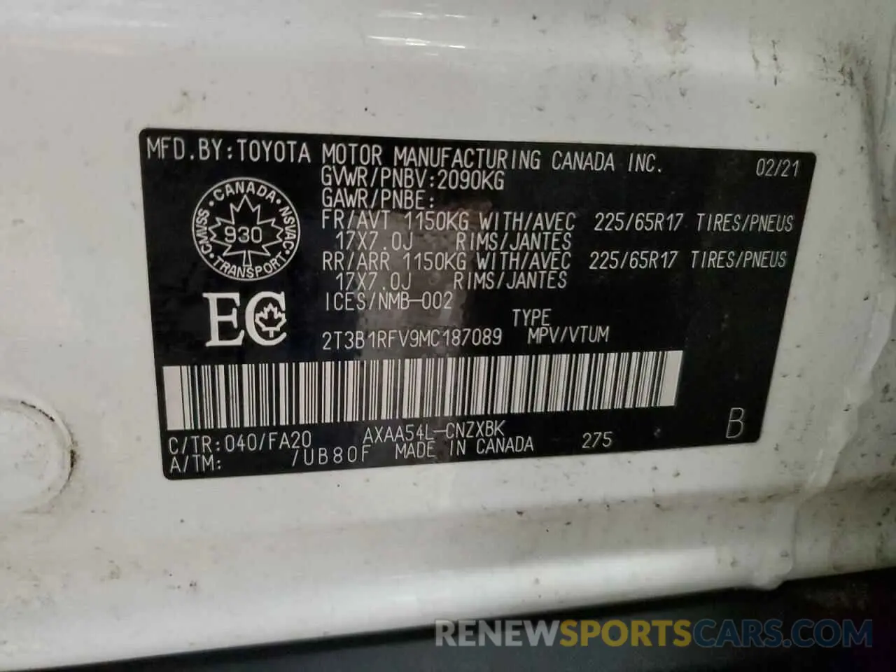 13 Photograph of a damaged car 2T3B1RFV9MC187089 TOYOTA RAV4 2021
