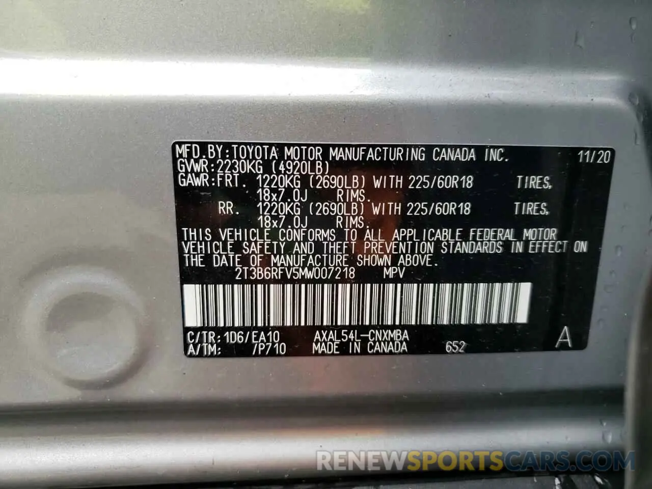 10 Photograph of a damaged car 2T3B6RFV5MW007218 TOYOTA RAV4 2021