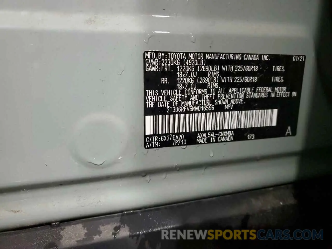 13 Photograph of a damaged car 2T3B6RFV5MW016596 TOYOTA RAV4 2021