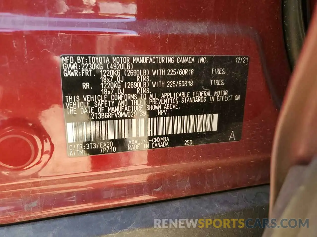 13 Photograph of a damaged car 2T3B6RFV9MW029139 TOYOTA RAV4 2021
