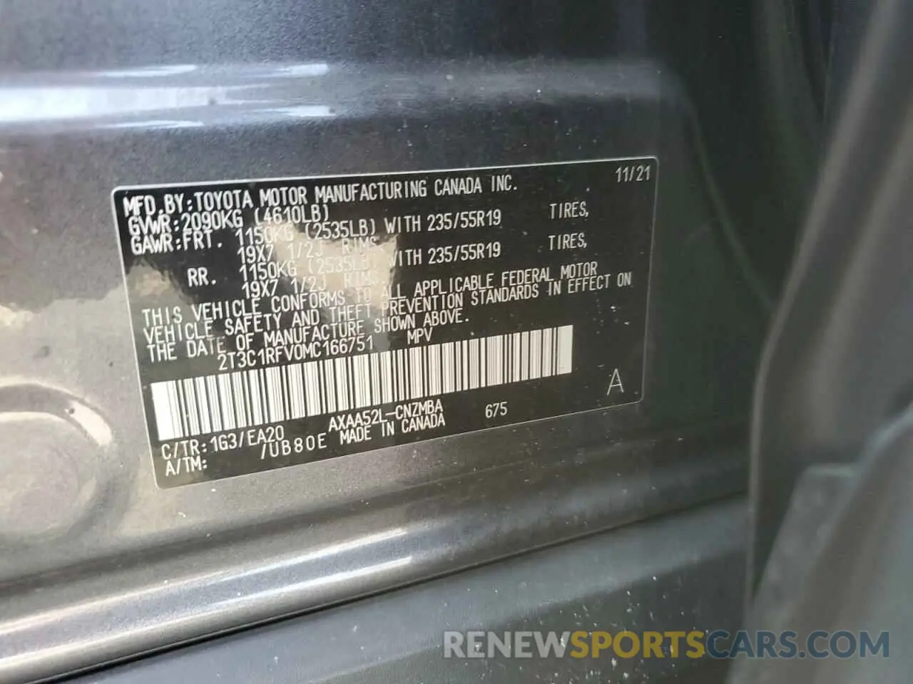 13 Photograph of a damaged car 2T3C1RFV0MC166751 TOYOTA RAV4 2021