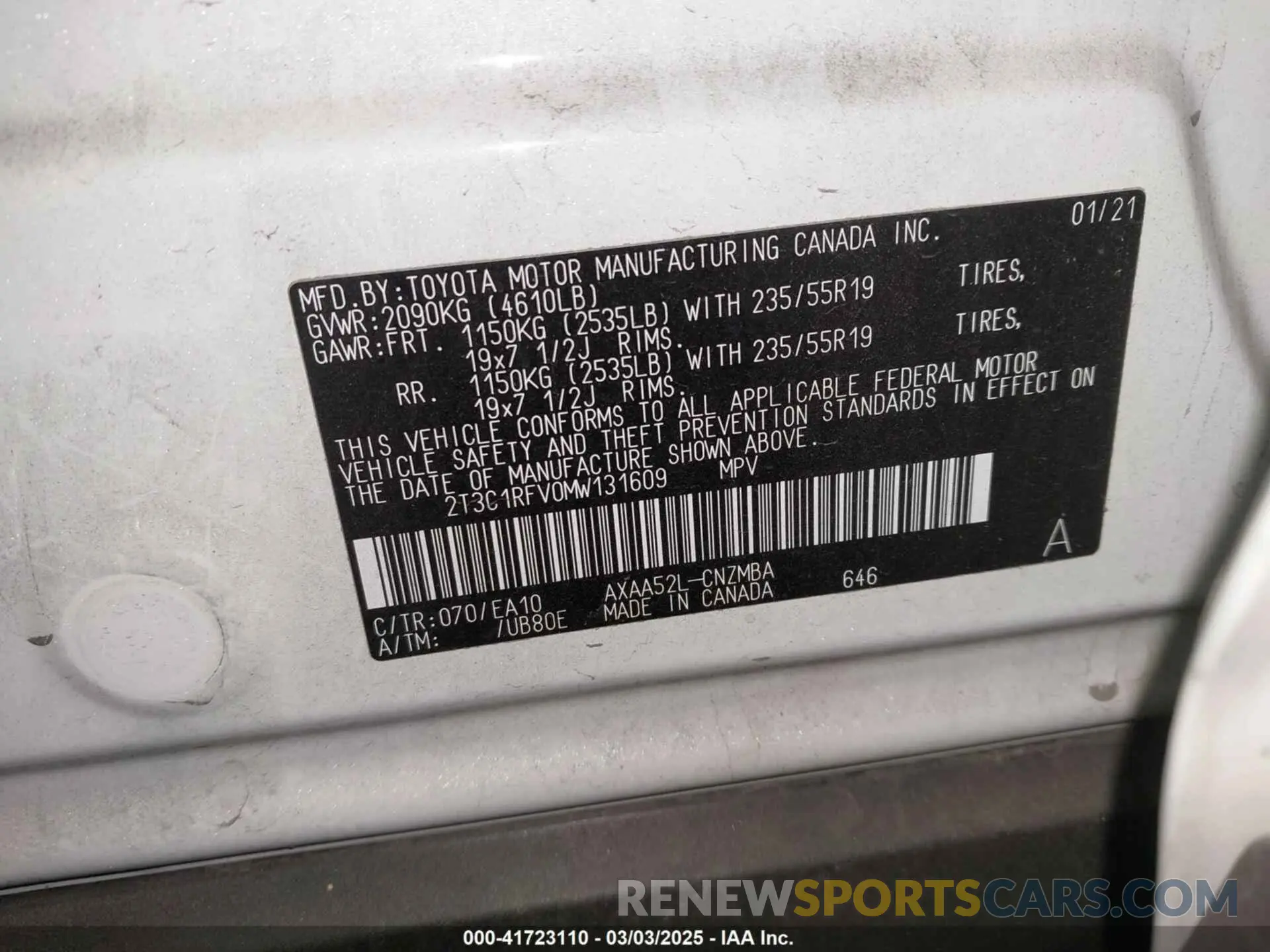 9 Photograph of a damaged car 2T3C1RFV0MW131609 TOYOTA RAV4 2021