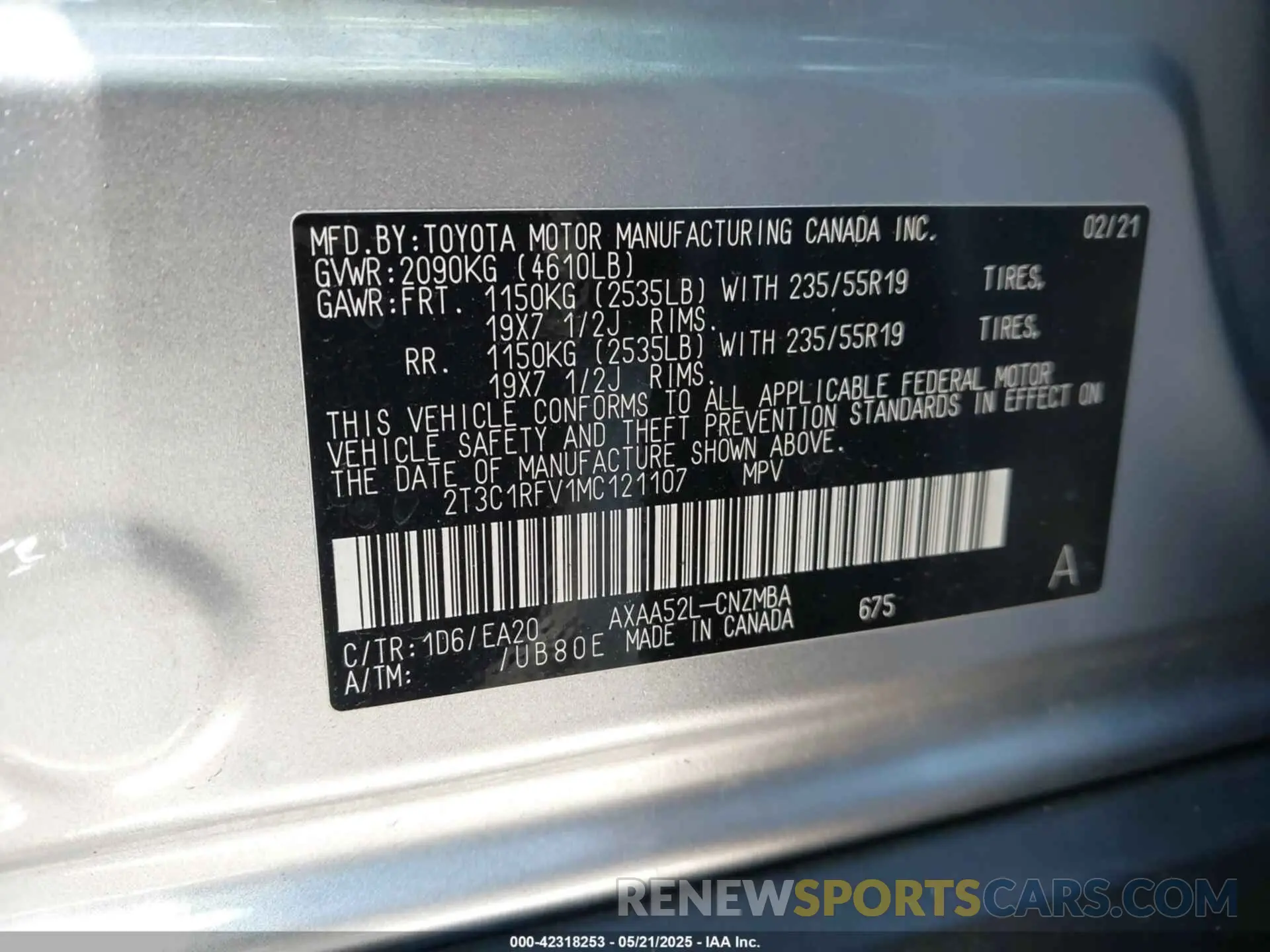 9 Photograph of a damaged car 2T3C1RFV1MC121107 TOYOTA RAV4 2021