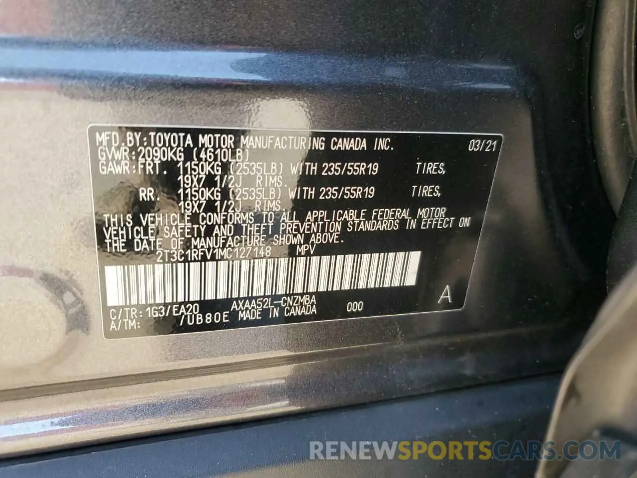 13 Photograph of a damaged car 2T3C1RFV1MC127148 TOYOTA RAV4 2021