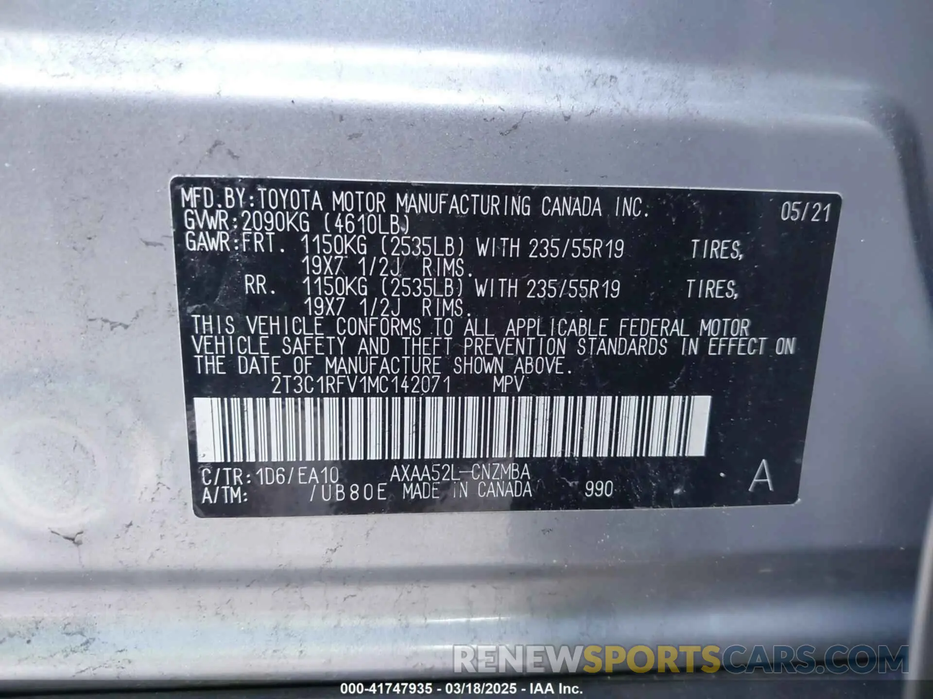 9 Photograph of a damaged car 2T3C1RFV1MC142071 TOYOTA RAV4 2021