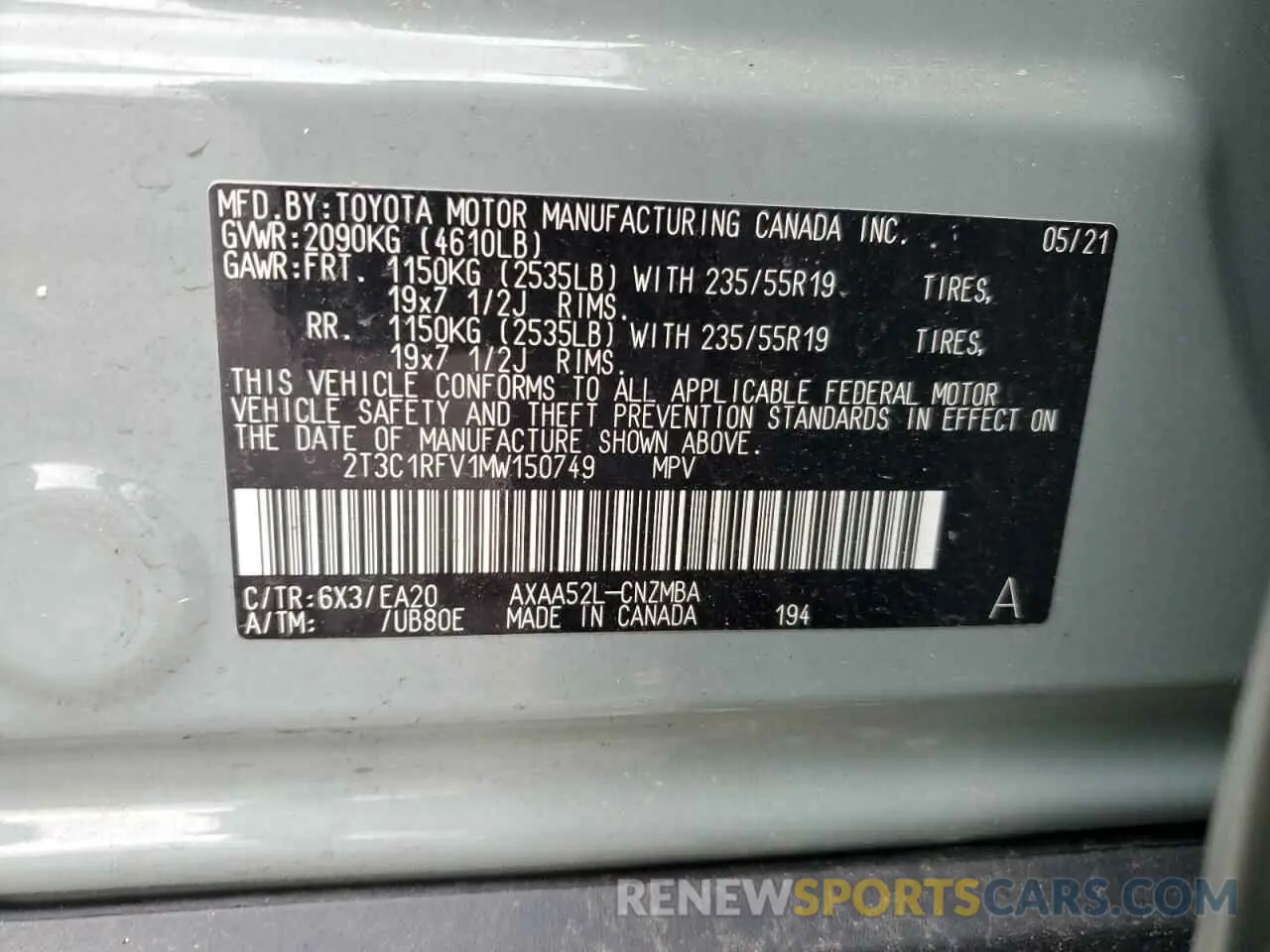14 Photograph of a damaged car 2T3C1RFV1MW150749 TOYOTA RAV4 2021