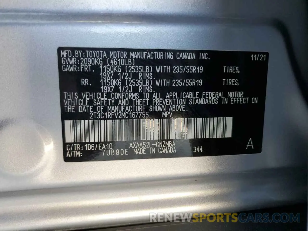 13 Photograph of a damaged car 2T3C1RFV2MC167755 TOYOTA RAV4 2021