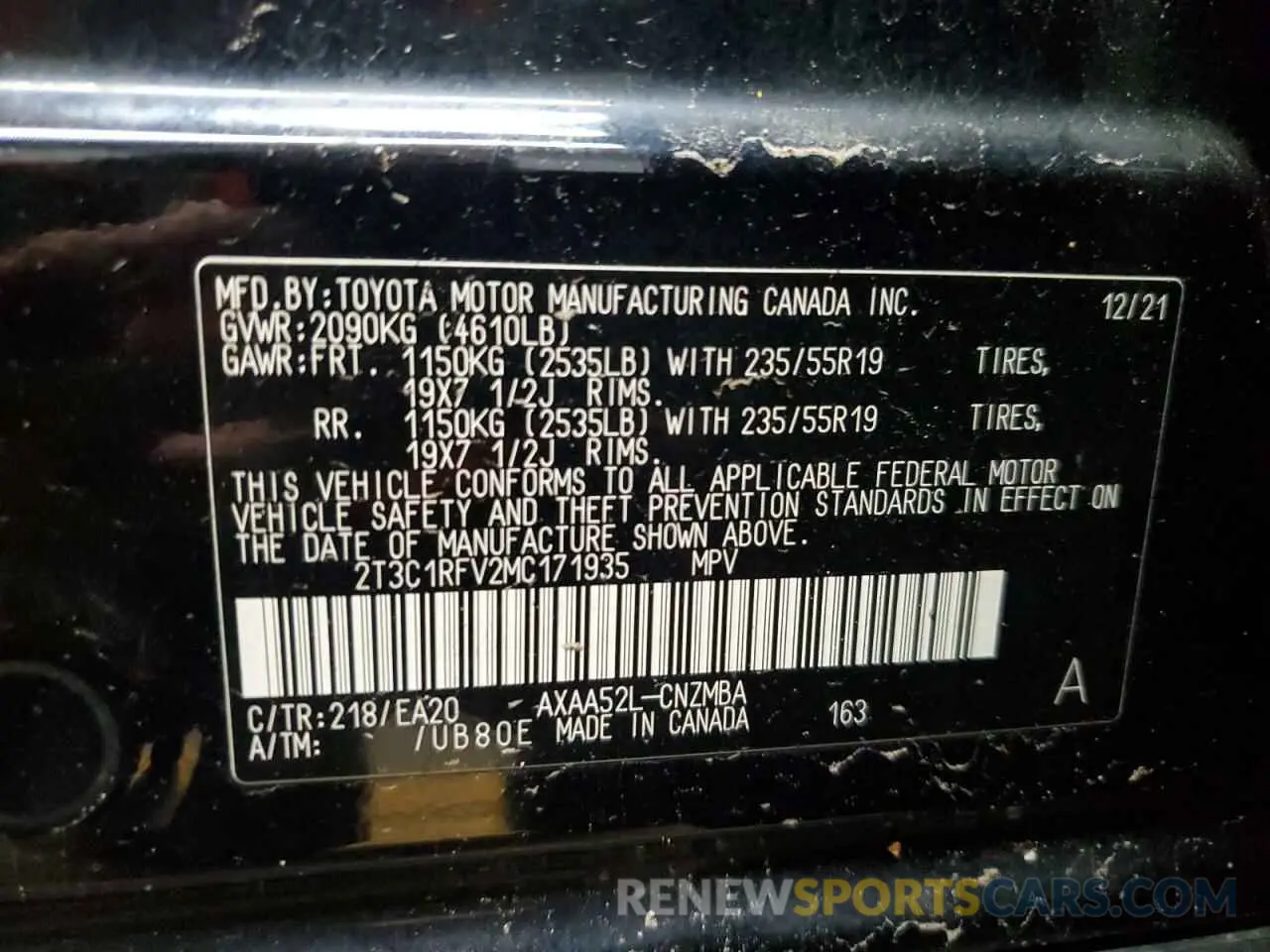 13 Photograph of a damaged car 2T3C1RFV2MC171935 TOYOTA RAV4 2021