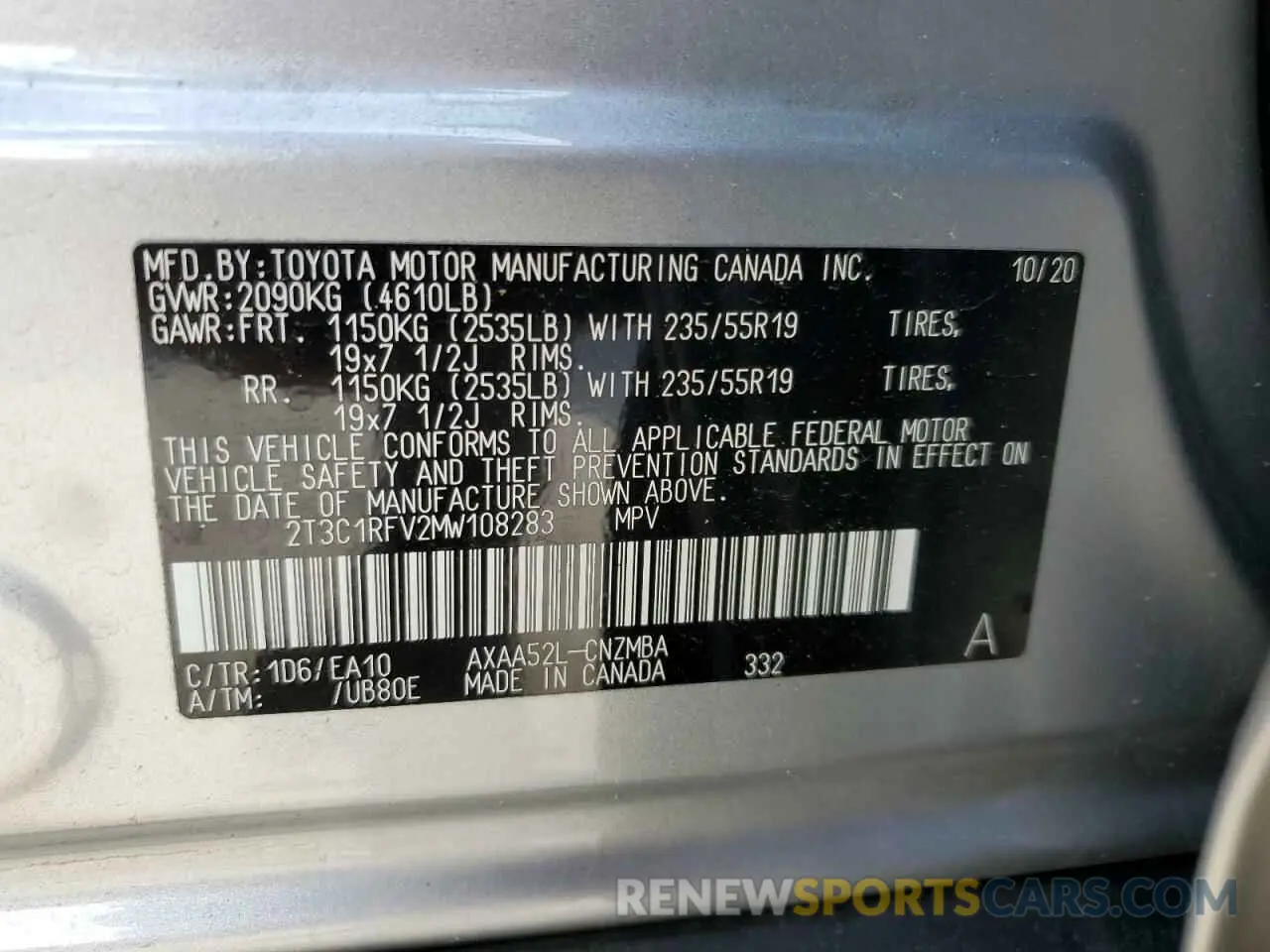 14 Photograph of a damaged car 2T3C1RFV2MW108283 TOYOTA RAV4 2021