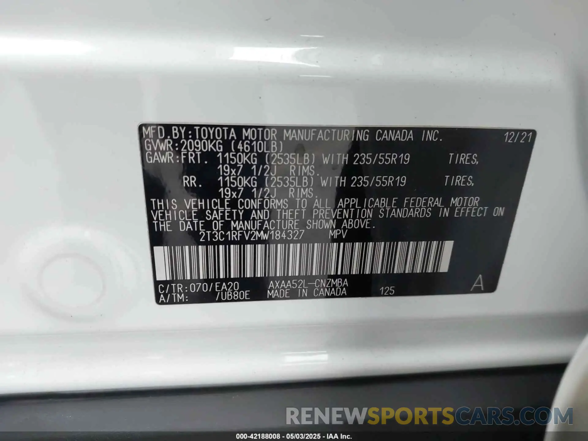 9 Photograph of a damaged car 2T3C1RFV2MW184327 TOYOTA RAV4 2021