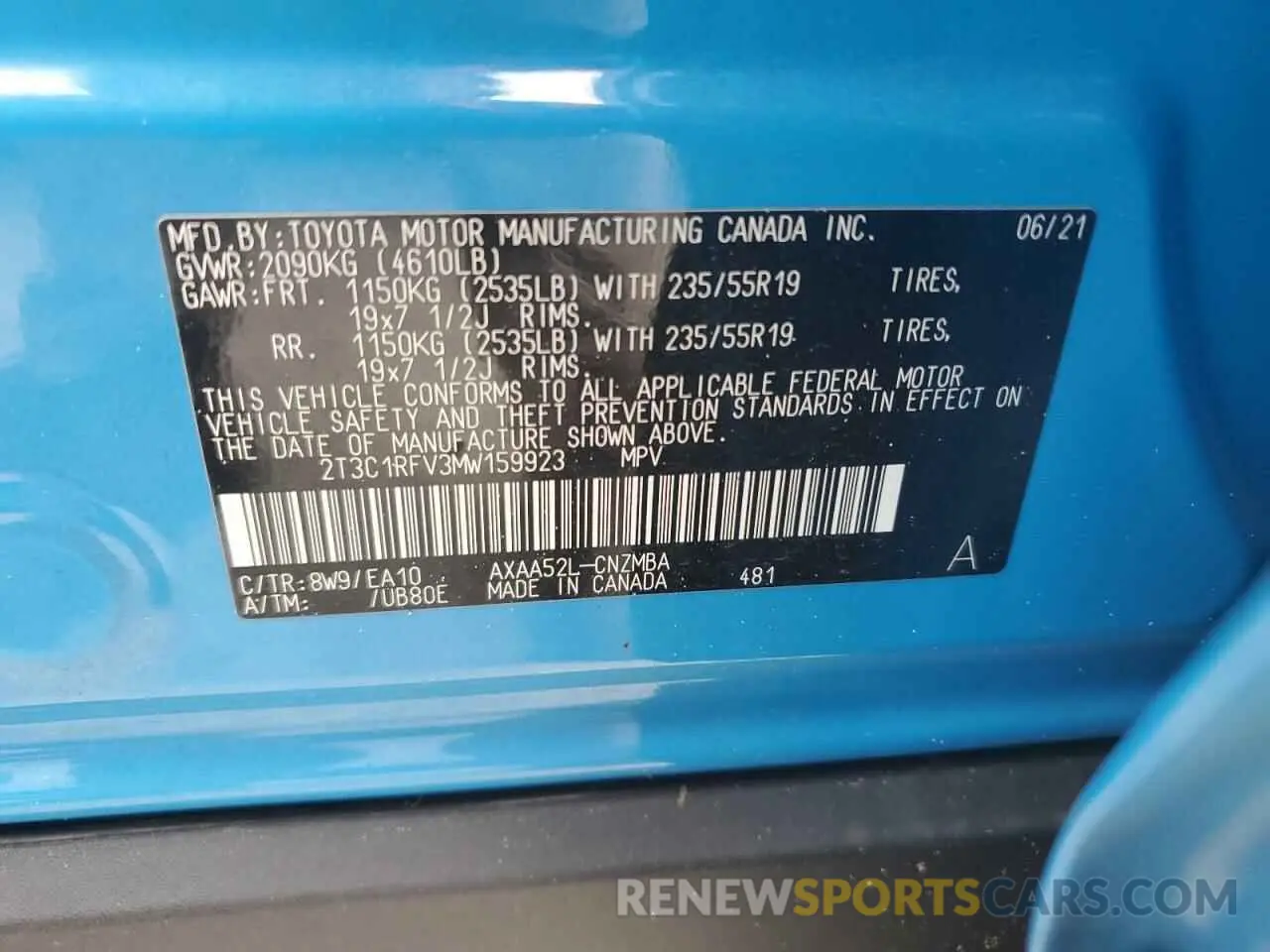 10 Photograph of a damaged car 2T3C1RFV3MW159923 TOYOTA RAV4 2021