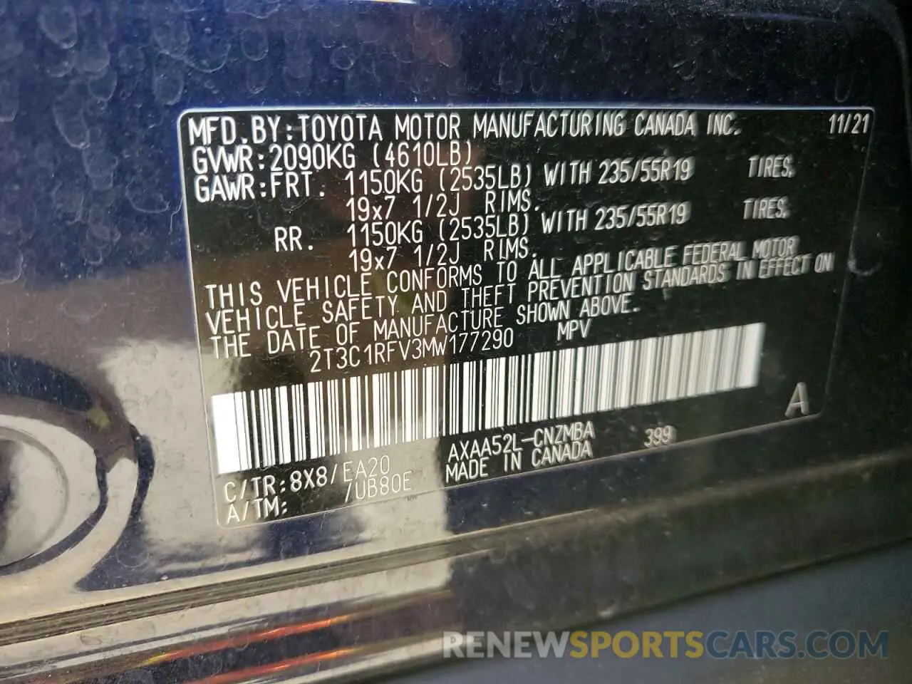 14 Photograph of a damaged car 2T3C1RFV3MW177290 TOYOTA RAV4 2021