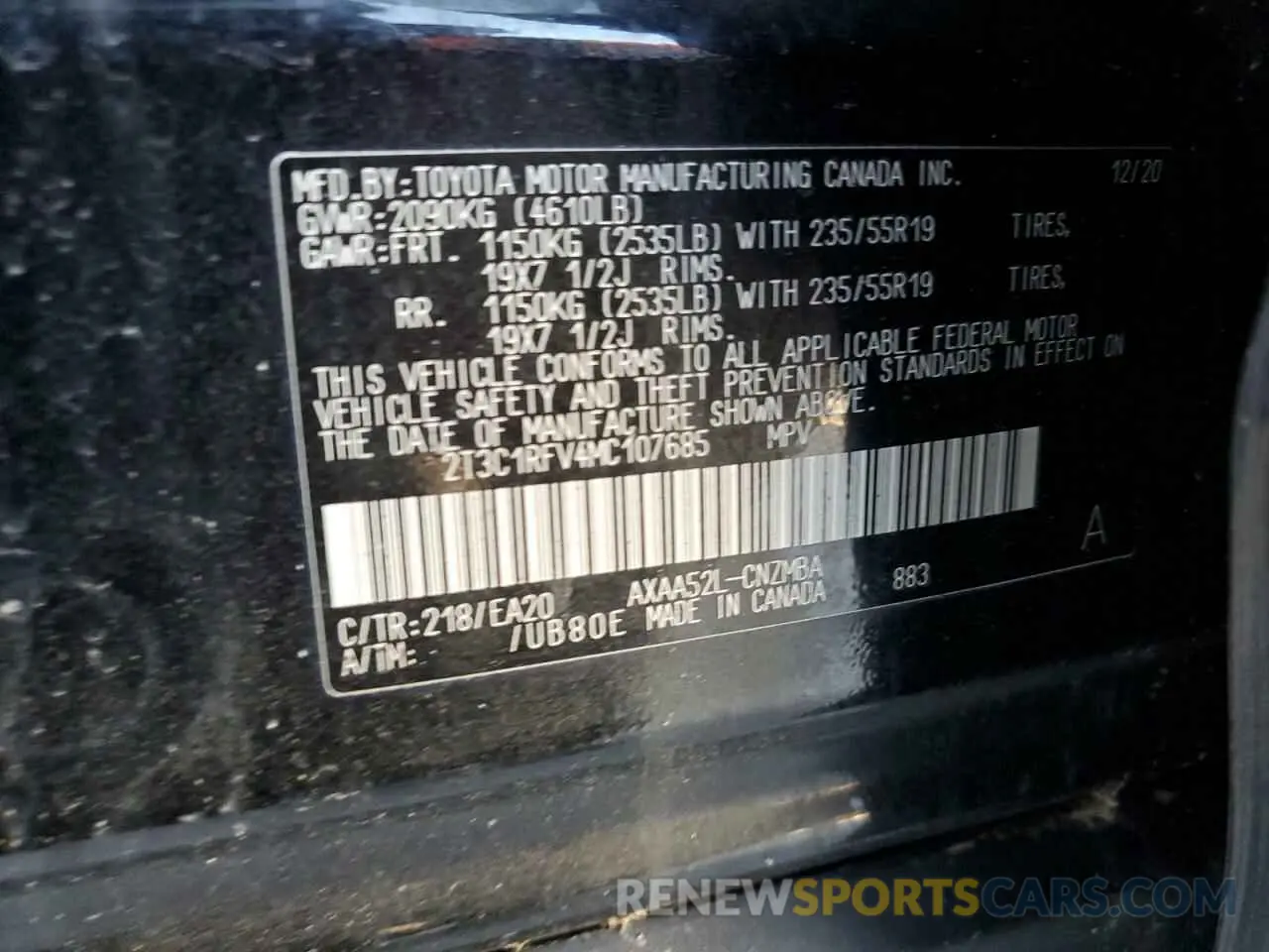 12 Photograph of a damaged car 2T3C1RFV4MC107685 TOYOTA RAV4 2021