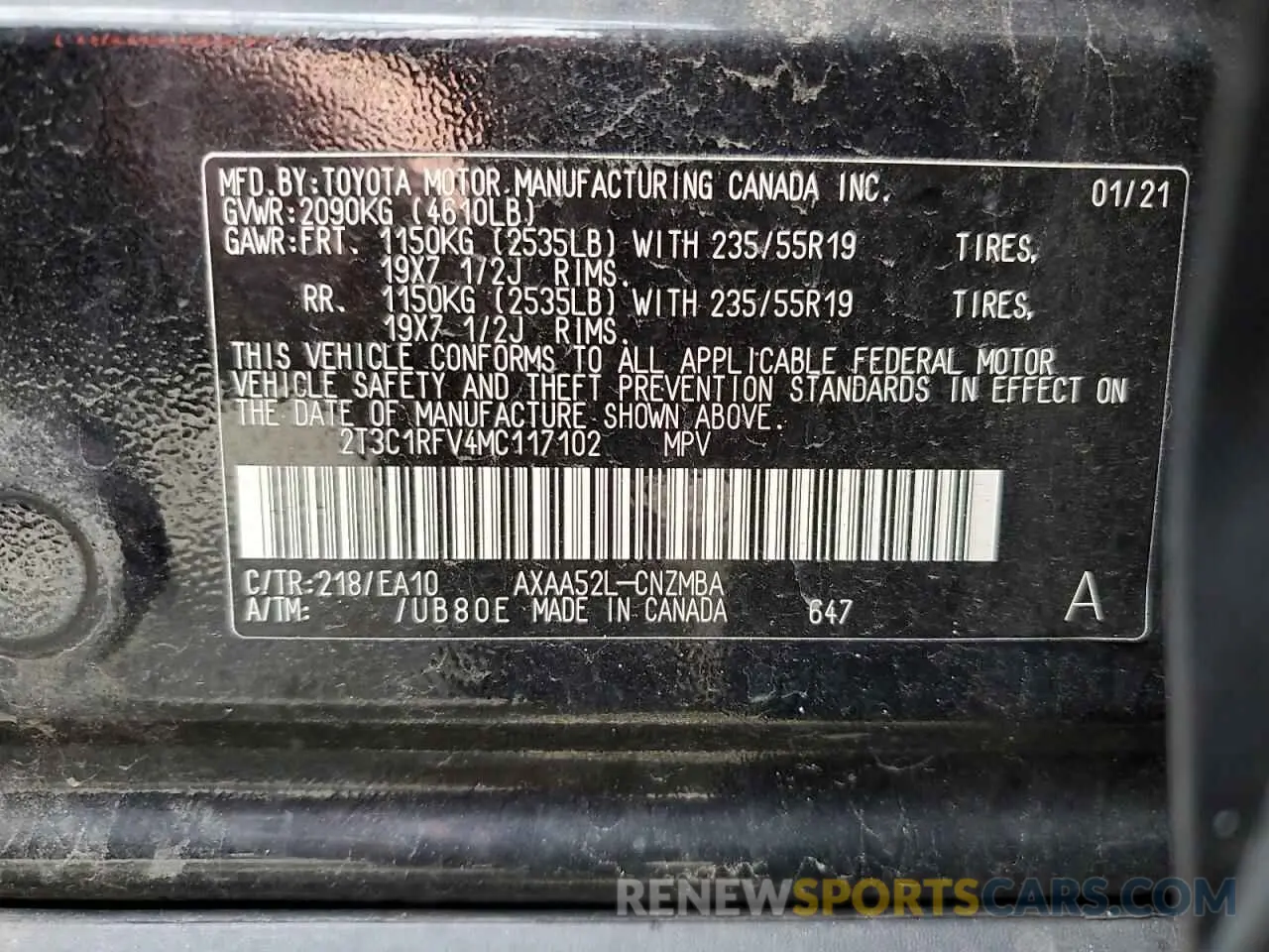 14 Photograph of a damaged car 2T3C1RFV4MC117102 TOYOTA RAV4 2021